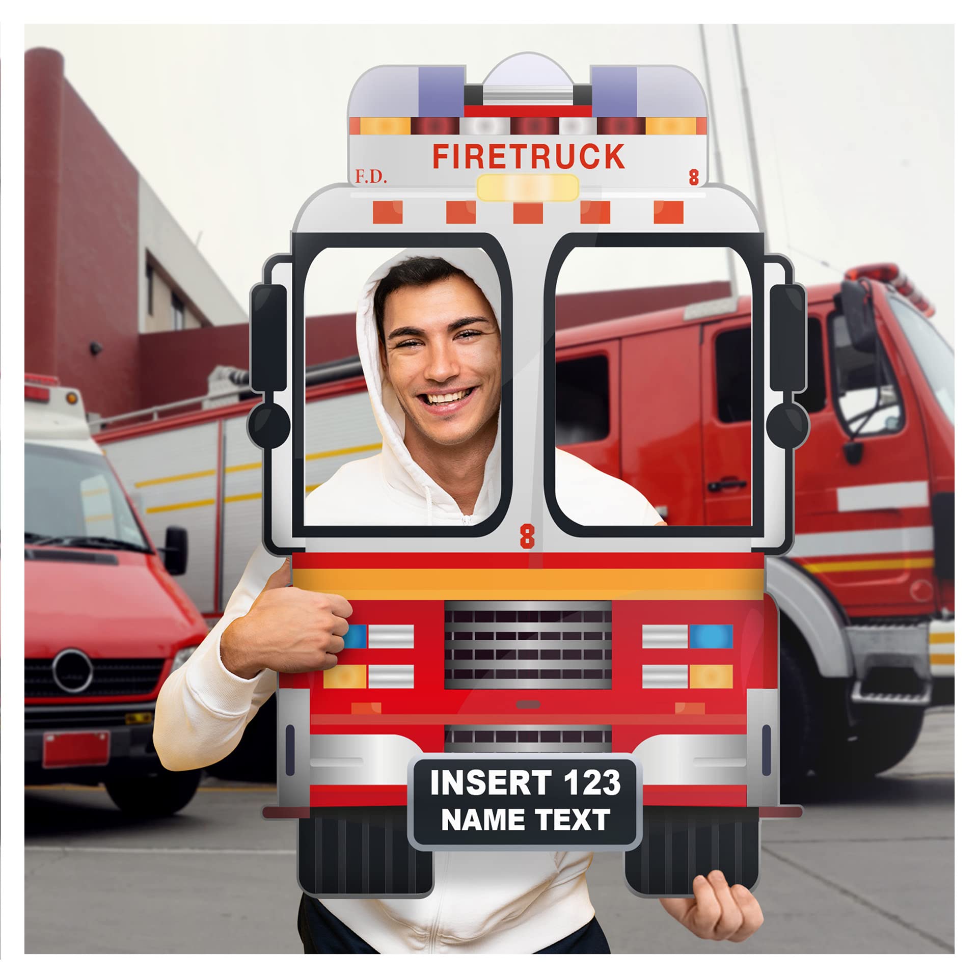 Custom Fire Truck Photo Booth Frame - Personalized Firefighter Party Prop - Fireman Theme Photo Booth Decor (Paper) - Perfect for Firefighter Birthday Parties, Fire Station Events & Themed Celebrations