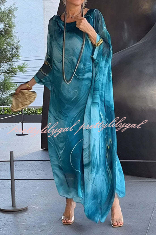 Stylish Printed Crew Neck Loose Maxi Dress for Women - Resort Wear, Beach Vacation & Summer Outfits