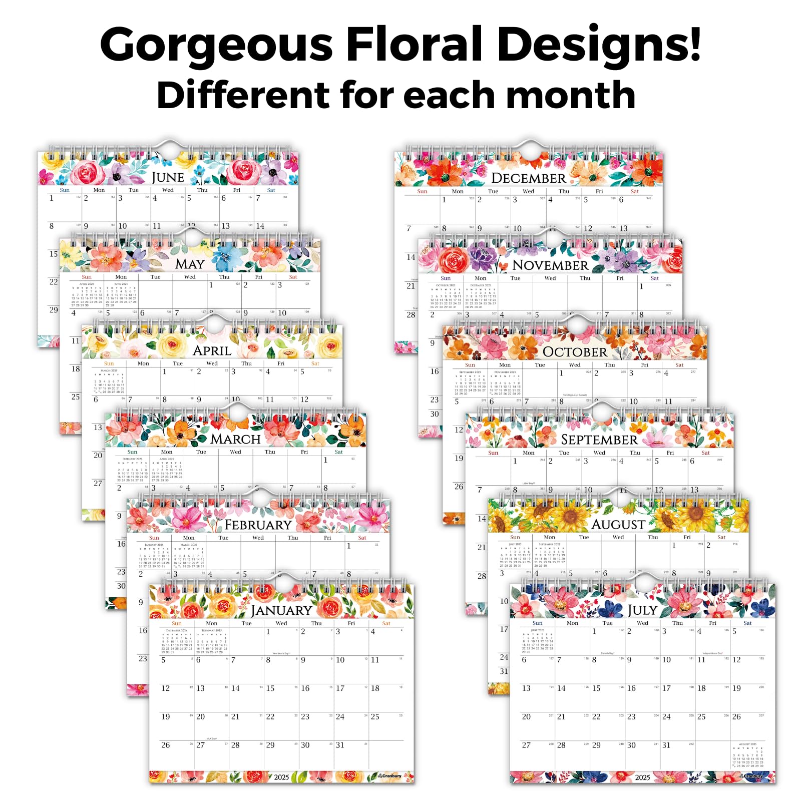 2025 Floral Wall Calendar 8x6 Inch - Mini Monthly Hanging Planner with Beautiful Flower Designs, Includes Stickers - Perfect for Home Office, Kitchen Fridge, Bulletin Board & Desktop Organization