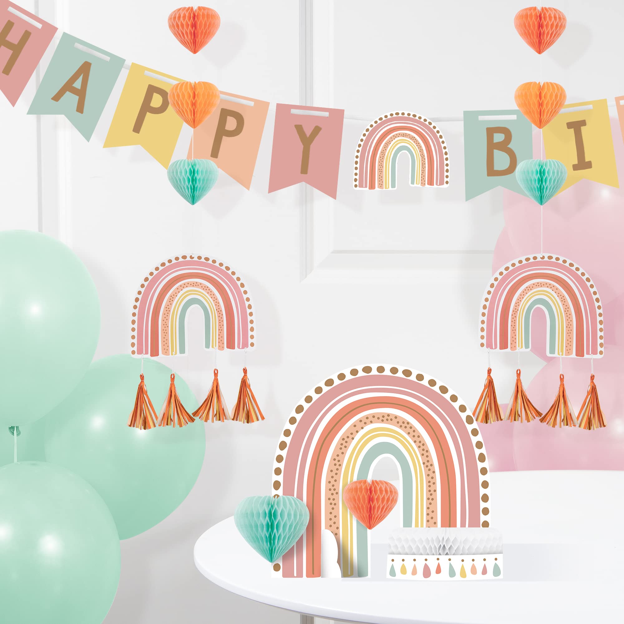 Boho Rainbow Birthday Party Decorations Kit - Colorful Balloons, Banners & Backdrop for Boho Themed Celebrations, Baby Showers & Kids Parties