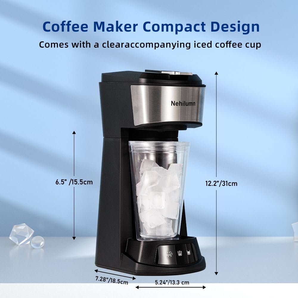 2-in-1 Single Serve Coffee Maker for K-Cup Pods & Ground Coffee - Mini One Cup Coffee Machine with Auto Shut Off (6-14oz) - Perfect for Home, Office & Travel Mugs - Compact & Portable Coffee Brewer