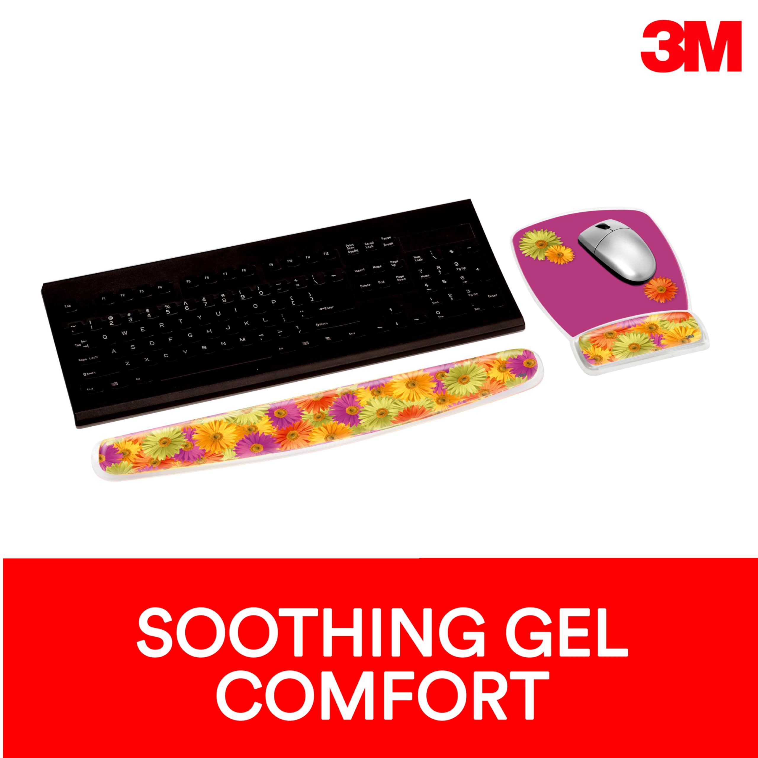 3M Precise Mouse Pad with Gel Wrist Rest - Ergonomic Daisy Design (MW308DS) for Comfort & Precision | Durable, Easy-Clean Surface for Optical Mice | Perfect for Office, Gaming & Long Computer Use