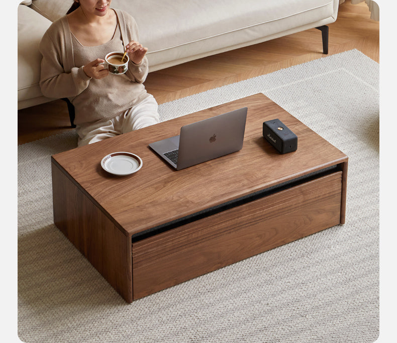 Modern Minimalist Black Walnut Solid Wood Coffee Table - Handcrafted Mid-Century Style Living Room Centerpiece for Home Decor