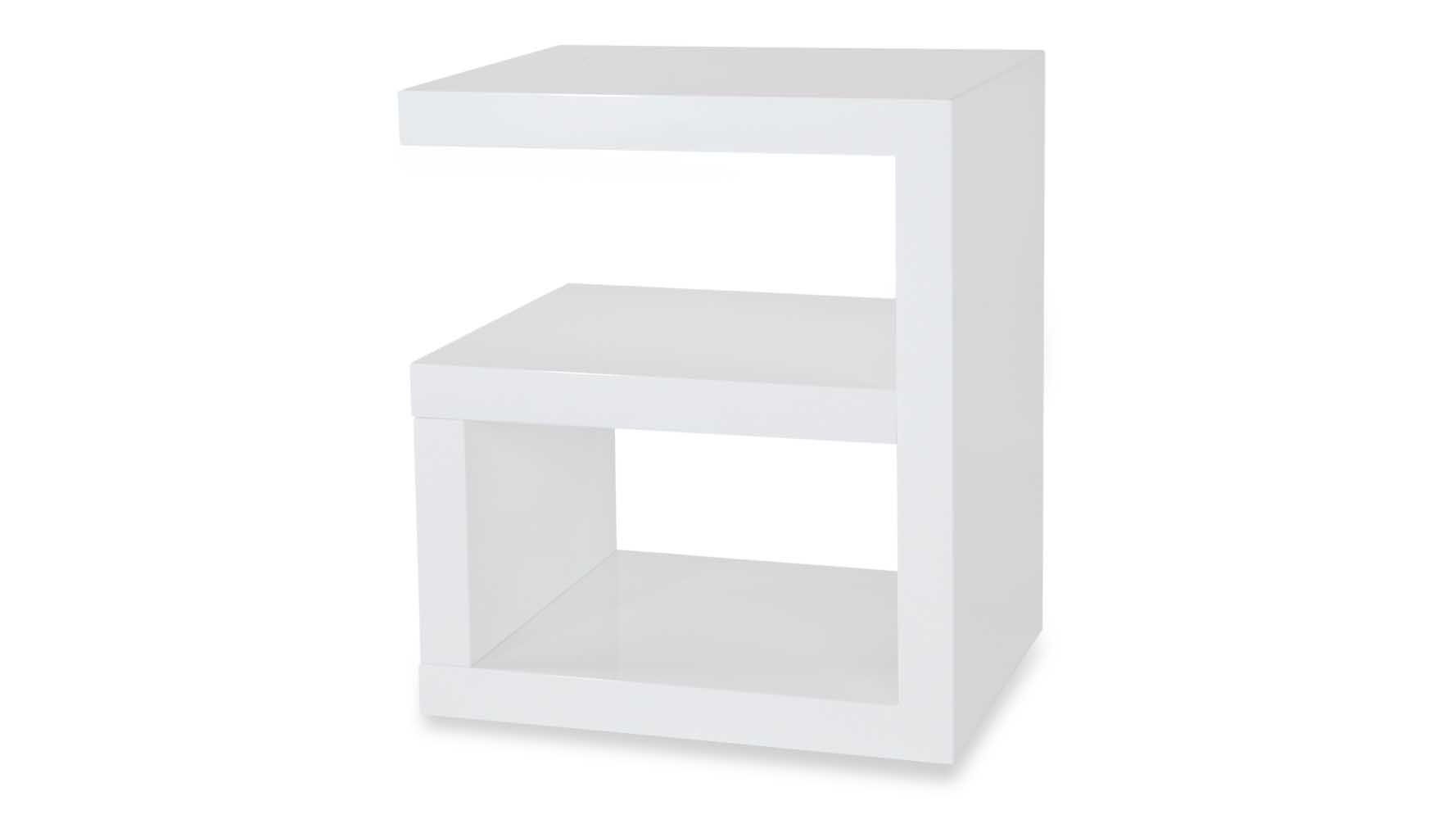 ZURI Furniture Jayden High Gloss Modern Side Table - White | Nightstand, Living Room Accent Table, Bedside Table for Small Spaces
