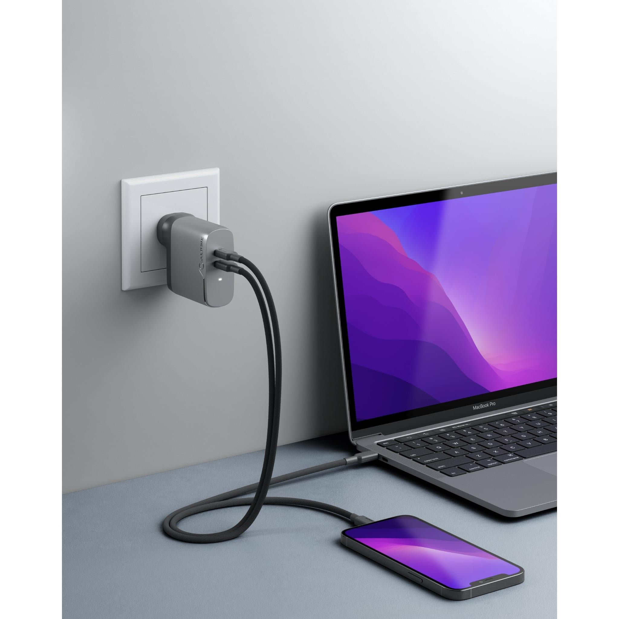 ALOGIC Rapid Power 2 Port 68W GaN Fast Charger (Space Grey) - Compact USB-C Wall Charger for MacBook, iPhone, iPad & Samsung Devices - Perfect for Travel, Office & Home Use