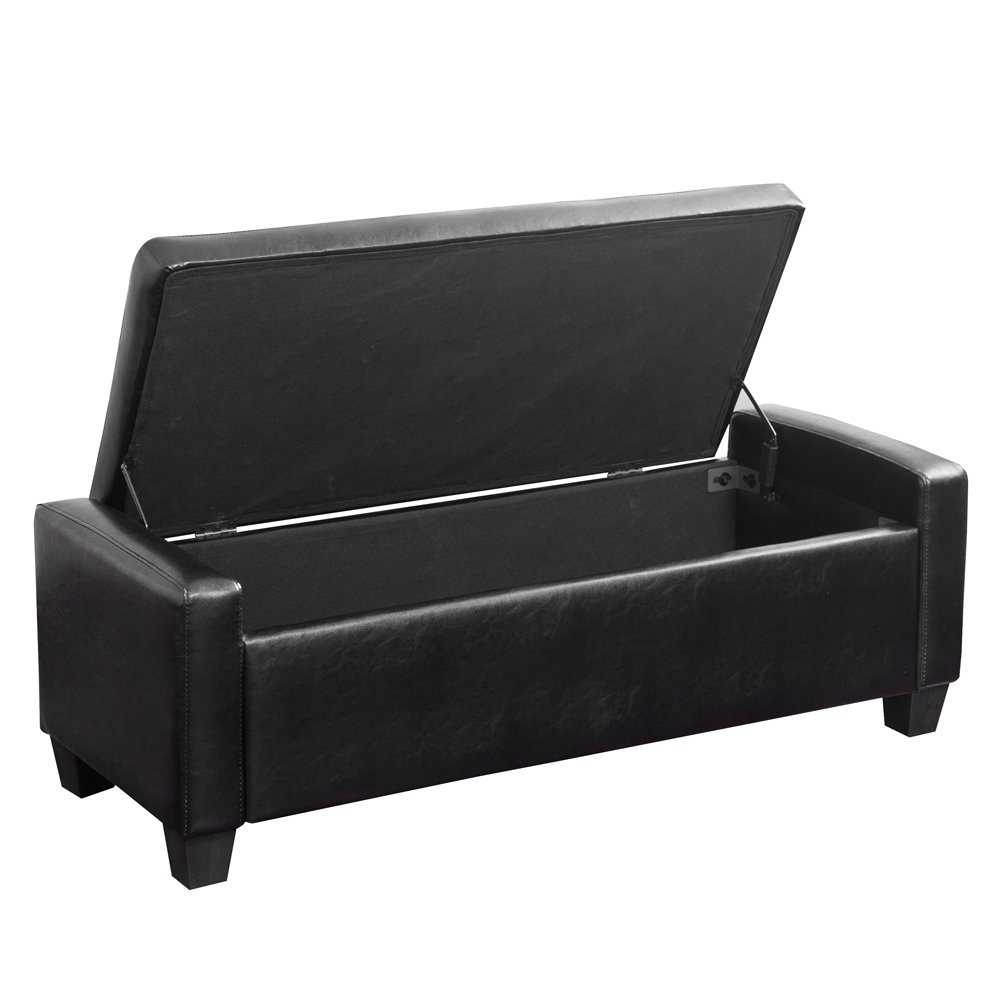 U-MAX Black Faux Leather Storage Ottoman Bench with Foldable Design - Perfect for Living Room, Bedroom & Entryway Organization