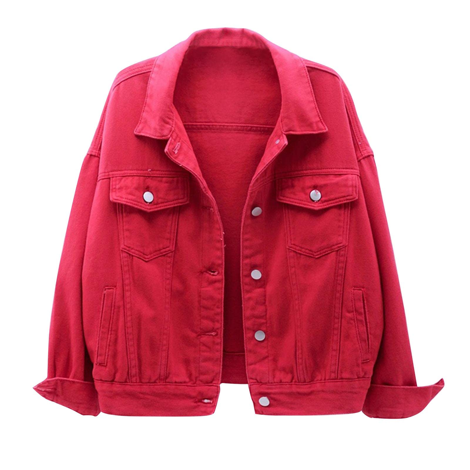 Maqroz Women's Fall Long Sleeve Denim Button Down Blouse - Cute Color Loose Casual Jacket with Pocket | Warm Outerwear for Autumn, Work & Weekend Outings