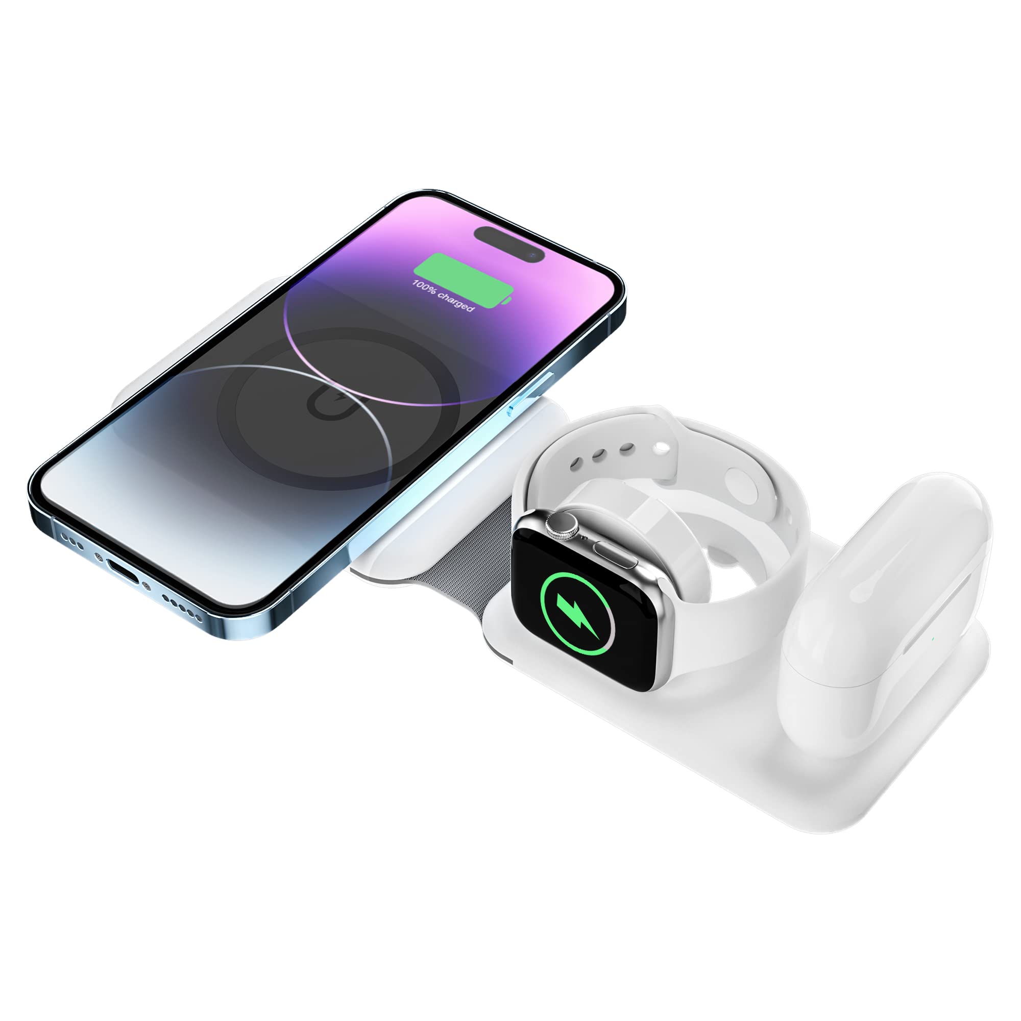 BAMEEY 3-in-1 Foldable Wireless Charging Station for iPhone 16, Apple Watch Ultra (GPS+Cellular 49mm) Series 8/7/6 & AirPods - Includes Travel Pouch Bag | Fast Charging Pad for Home, Office & Travel