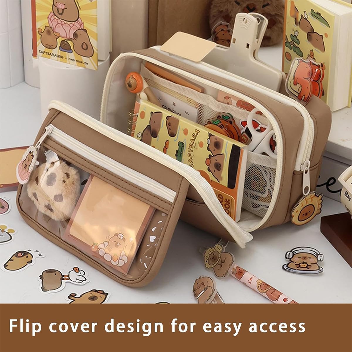 Capybara Pencil Case with 9 Compartments - Cute School Supplies for Students