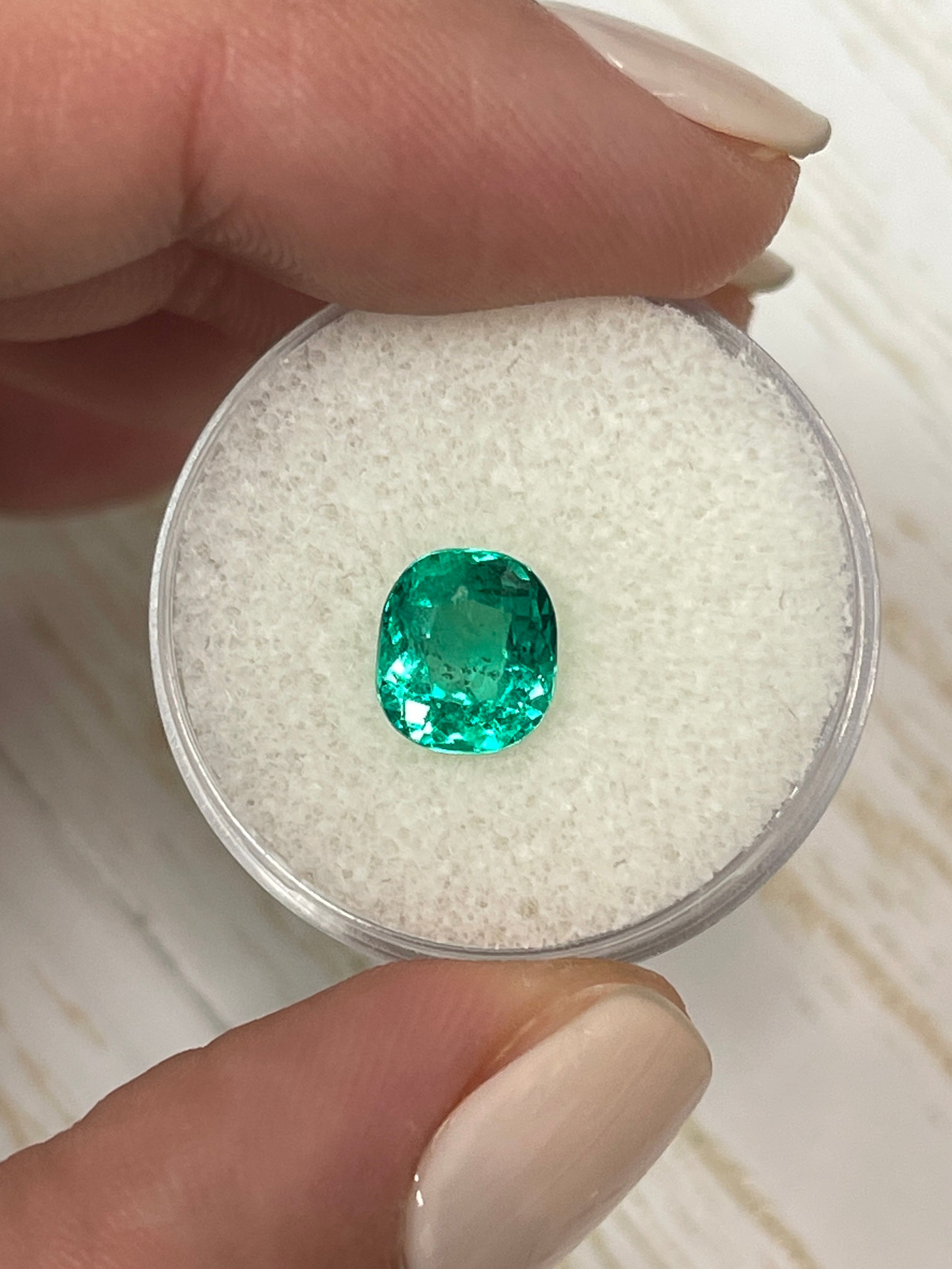 2.0 Carat Bluish Green Natural Loose Colombian Emerald - Elongated Cushion Cut Gemstone for Jewelry Making & Engagement Rings