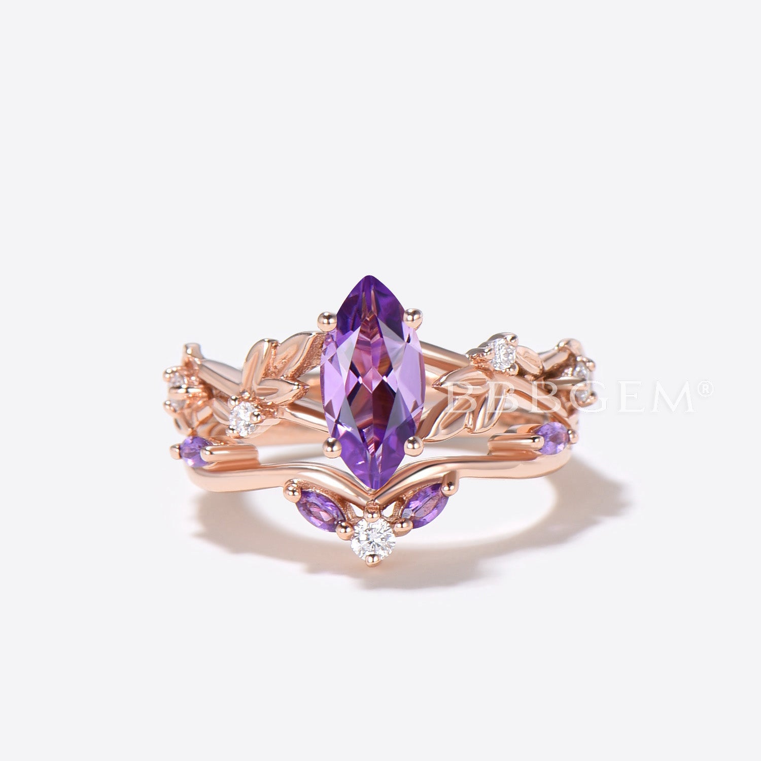 Nature Inspired Marquise Amethyst Engagement Ring - Leaf Vine Design Wedding Band for Women | Perfect for Proposals, Anniversaries & Romantic Occasions