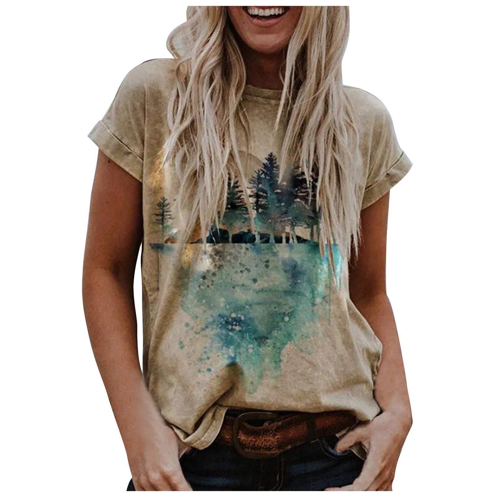 Women's Floral Print Loose Fit Short Sleeve Blouse - Casual O-Neck Summer Top for Women | Perfect for Beach Outings, Picnics & Everyday Wear