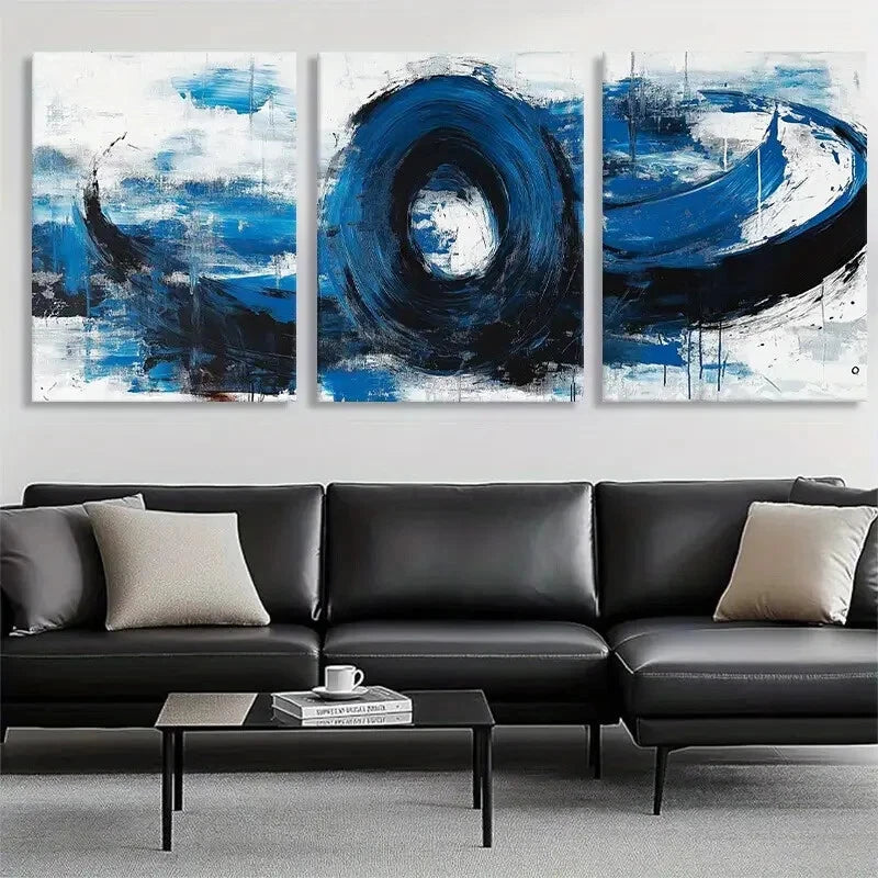 3pcs Abstract Blue and Black Swirl Wall Art Set - Framed Canvas Paintings 40x60cm - High Quality Print - 100% Australian Made - Ready to Hang - Perfect for Living Room, Bedroom & Office Decor
