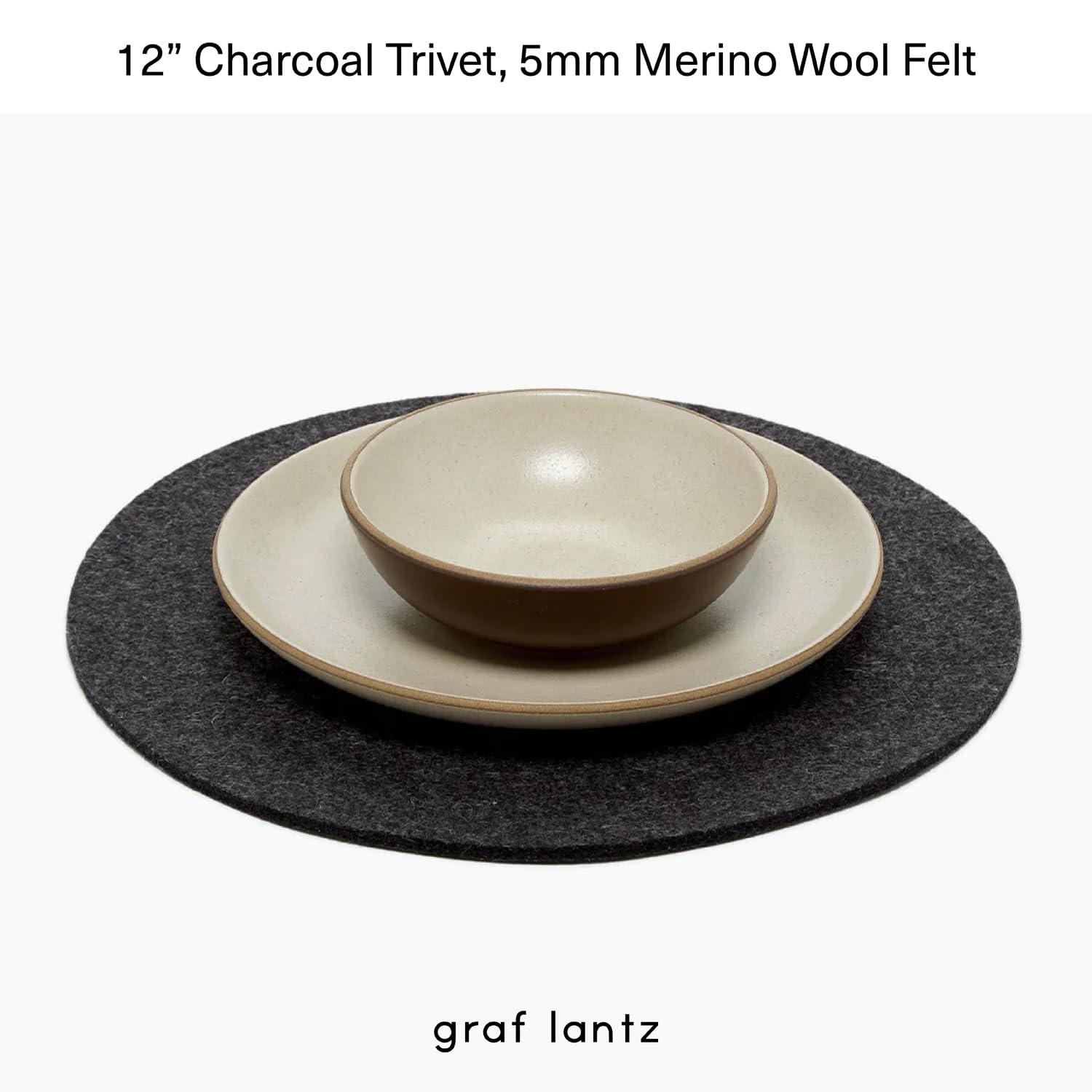 Graf Lantz Premium 100% Merino Wool Trivet - Heat Resistant Hot Pad for Kitchen Countertops, Dining Tables, Pots & Pans - 12 Inch Charcoal Home Decor - Perfect for Serving Hot Dishes, Protecting Surfaces & Stylish Kitchen Accessories