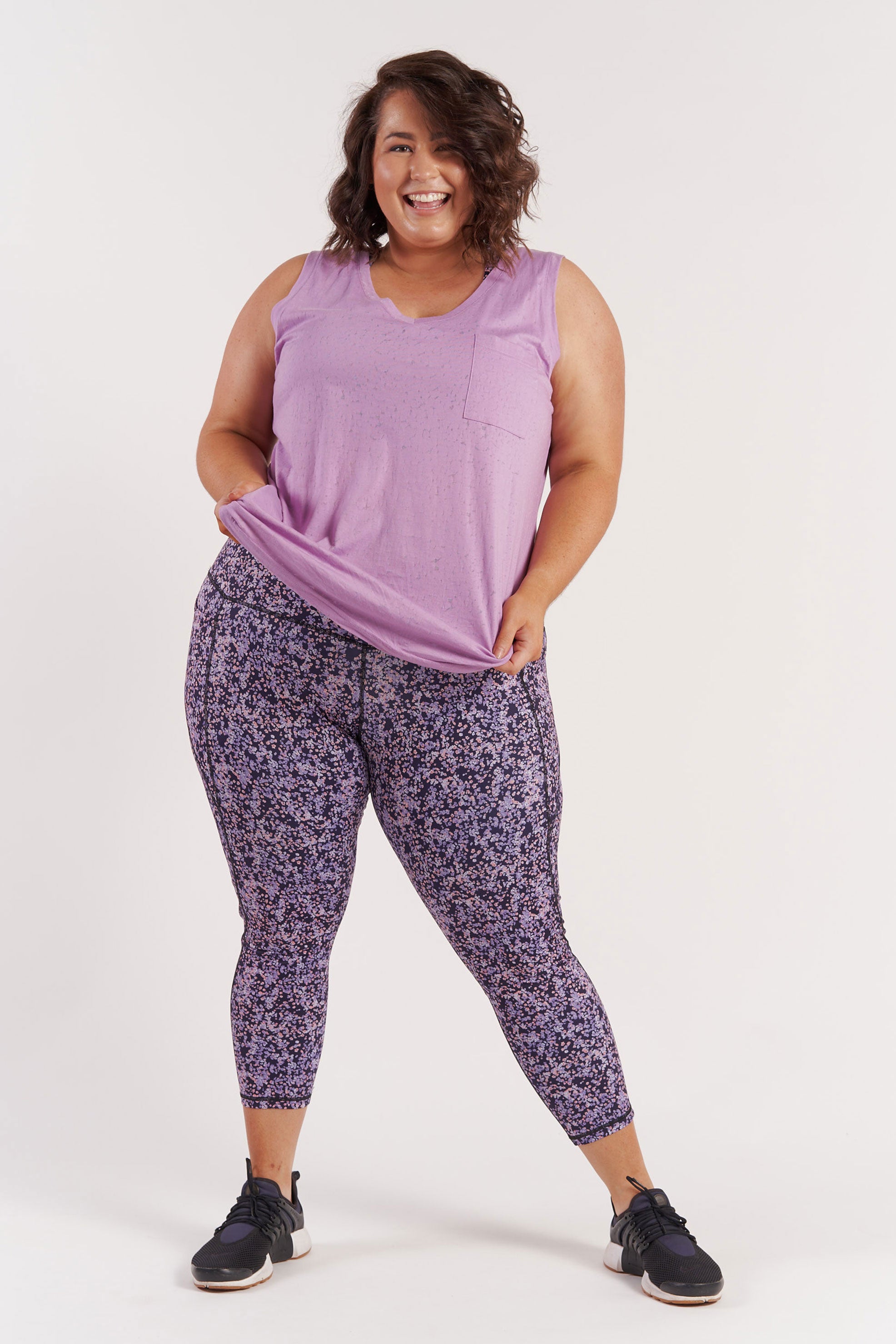 Burnout Purple Pocket Tank Top - Women's Casual Sleeveless Shirt for Summer, Gym, Yoga & Beach Wear