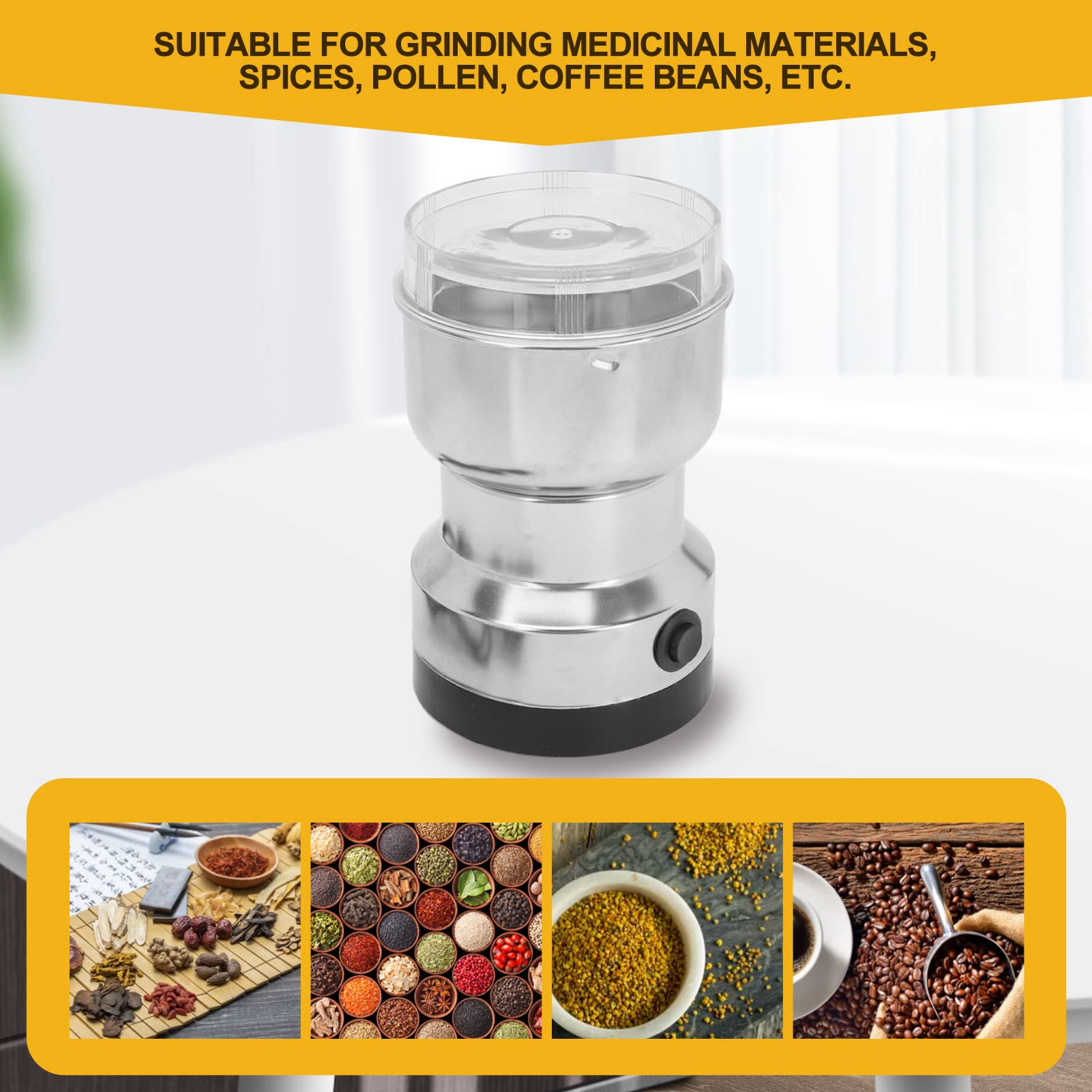 Premium Electric Coffee & Spice Grinder with Stainless Steel Blades - High Speed 110V US Plug - Compact Design with Clear Safety Cover - Perfect for Home Kitchen, Coffee Shops & Baking Enthusiasts