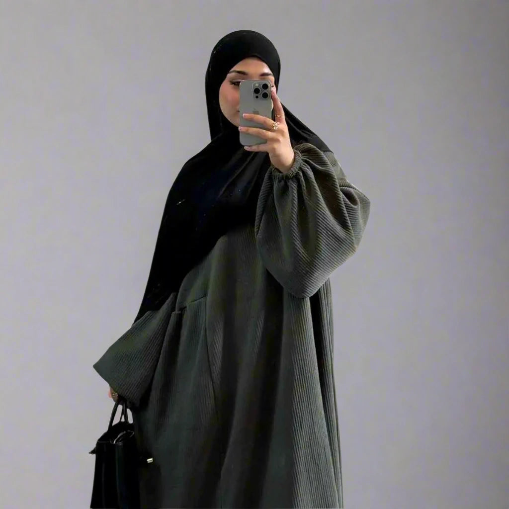 Stylish Winter & Fall Thick Corduroy Abaya Dress for Women - Modest Islamic Fashion for Daily Wear & Special Occasions