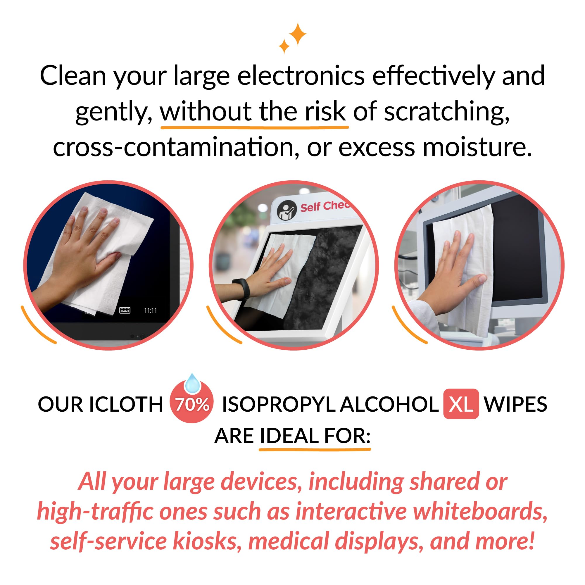 iCloth 70% Isopropyl Alcohol XL Screen Cleaning Wipes for Electronics - Lint-Free, Streak-Free, Fast-Drying - Removes Dust, Fingerprints & Germs (24 Count) - Perfect for Smartphones, Tablets, Laptops & Glasses