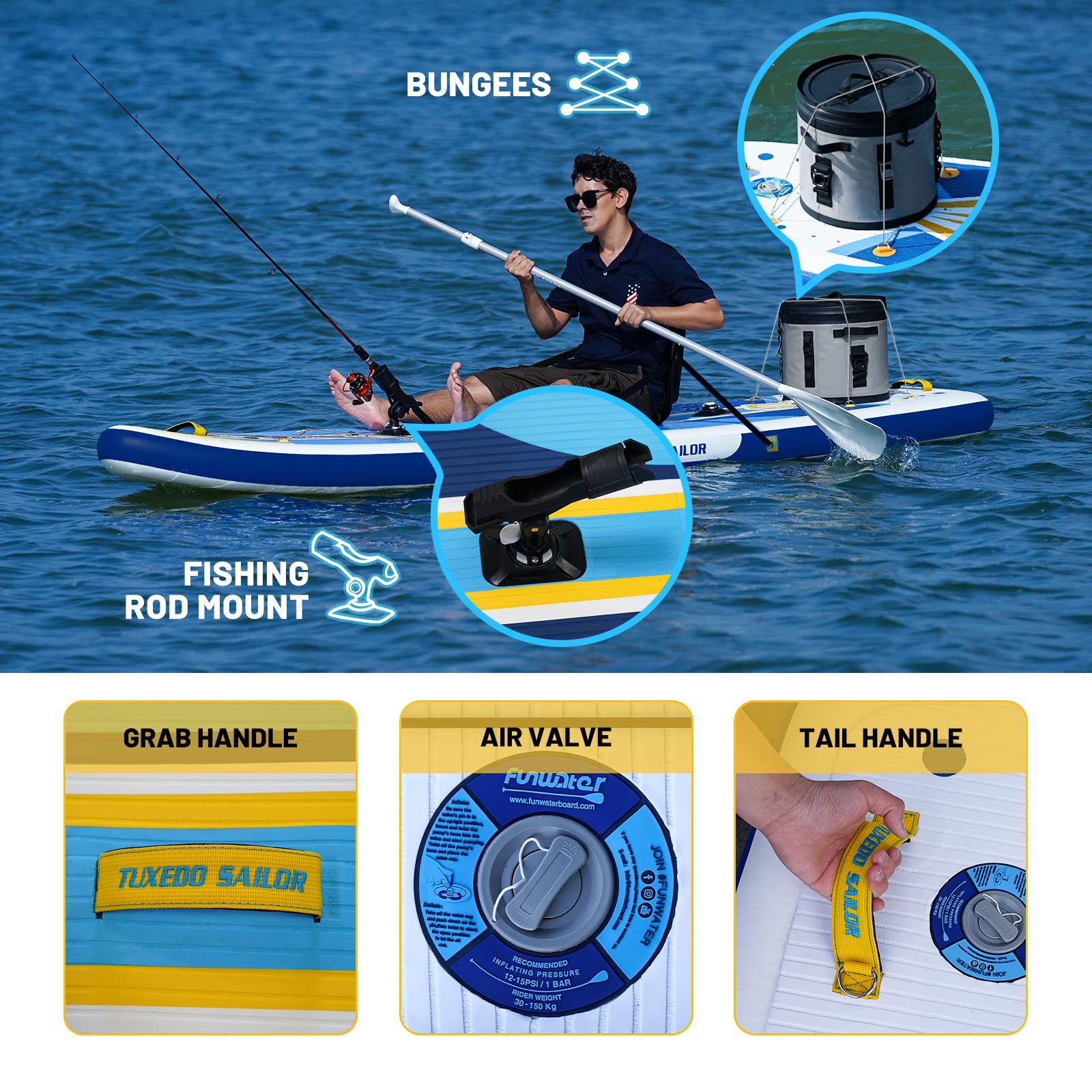 Premium Inflatable Stand Up Paddle Board - Complete SUP Kit with Paddle, Pump, Fin & Backpack - Lightweight Tuxedo Sailor Design for Yoga, Surfing & Family Fun on Lakes, Rivers & Oceans