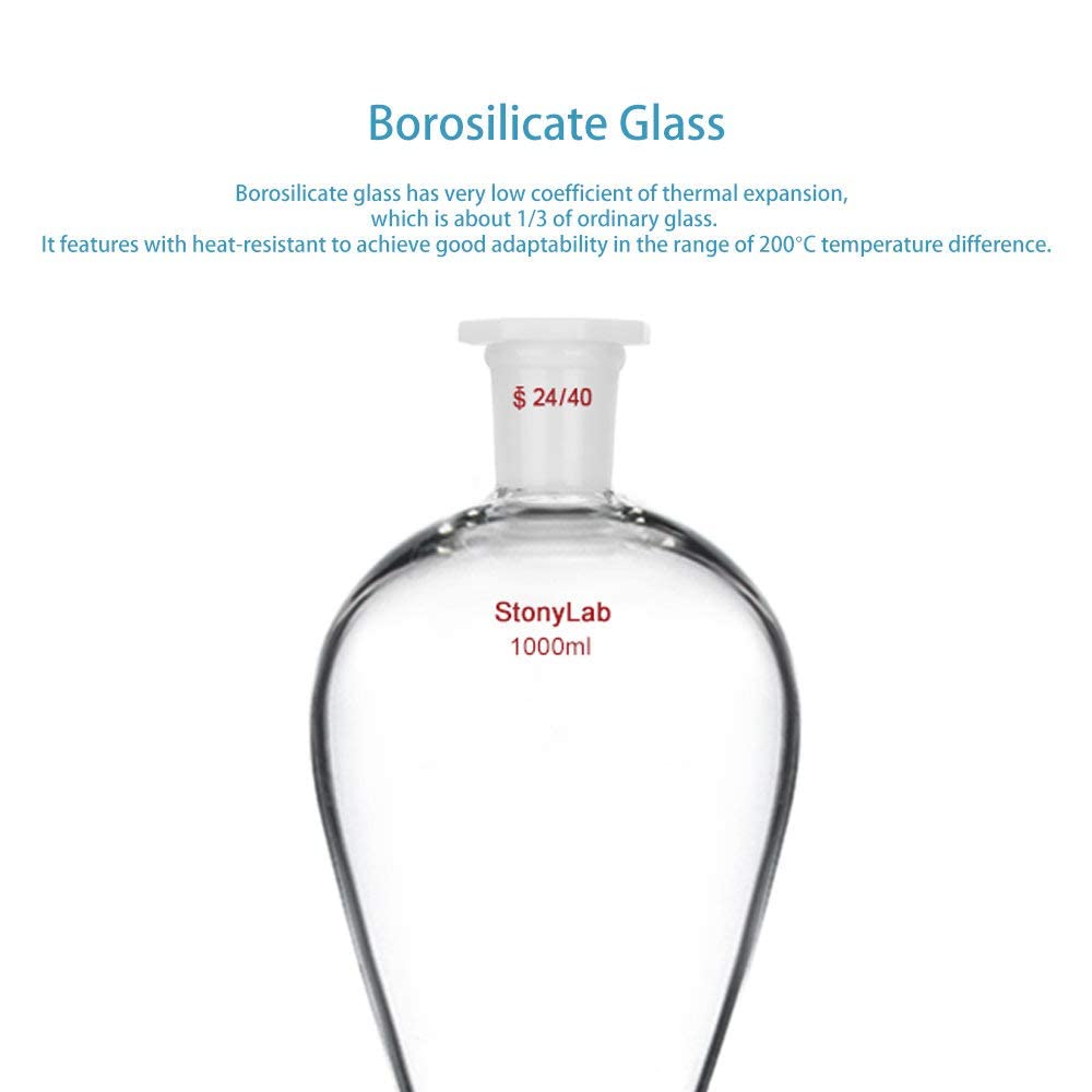Stonylab 1L Separatory Funnel with PTFE Stopcock & Lab Stand Set - 24/40 Joints, Durable Steel Support for Chemistry Experiments | Perfect for Liquid Extraction, Distillation & Scientific Research in Laboratories