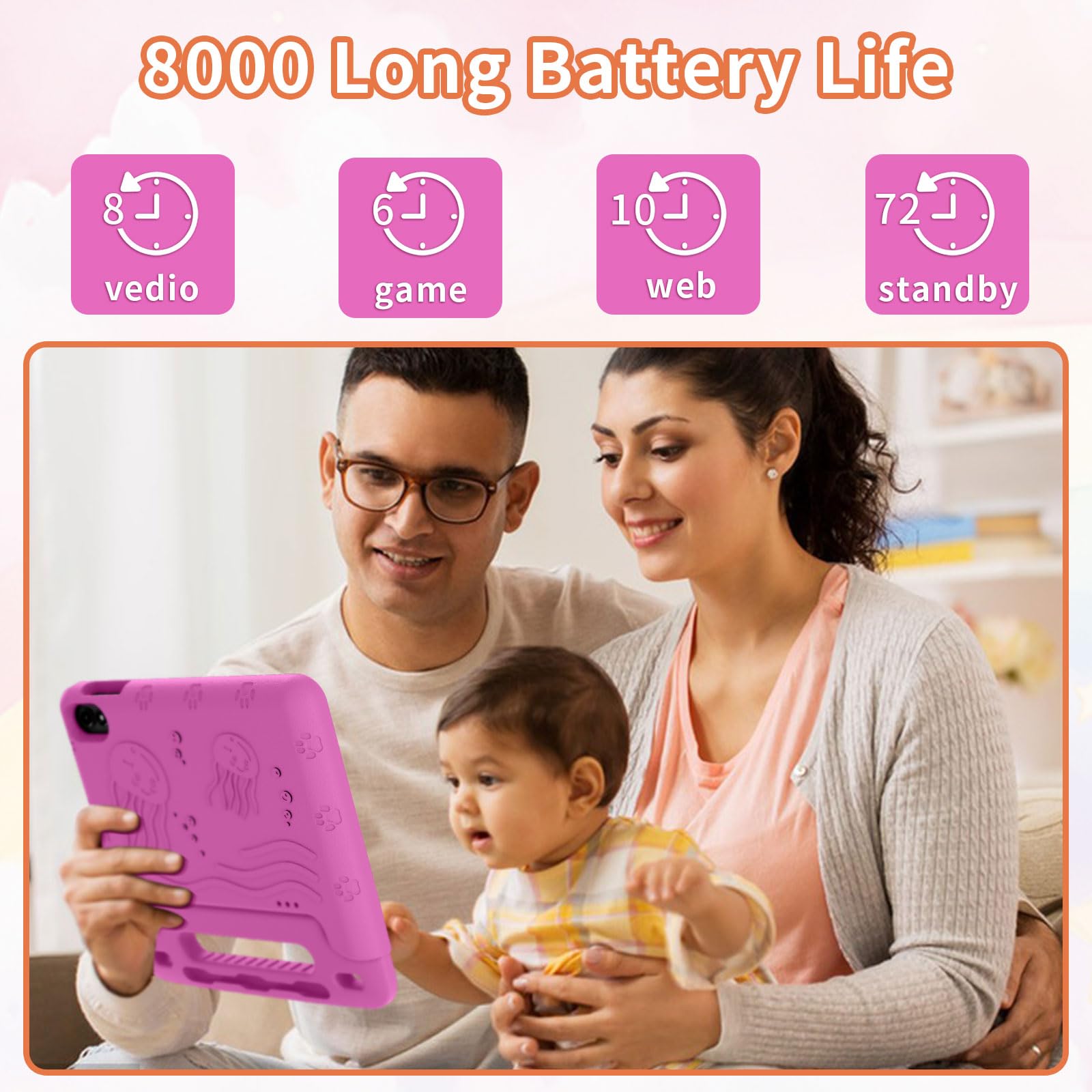 2024 New 10 Inch Kids Tablet with Android 14 | Octa-Core 64GB WiFi Learning Tablet | Parental Control & Protective Case | Long Battery Life & Fast Charging | Perfect for Homeschooling, Travel & Educational Games (Pink)
