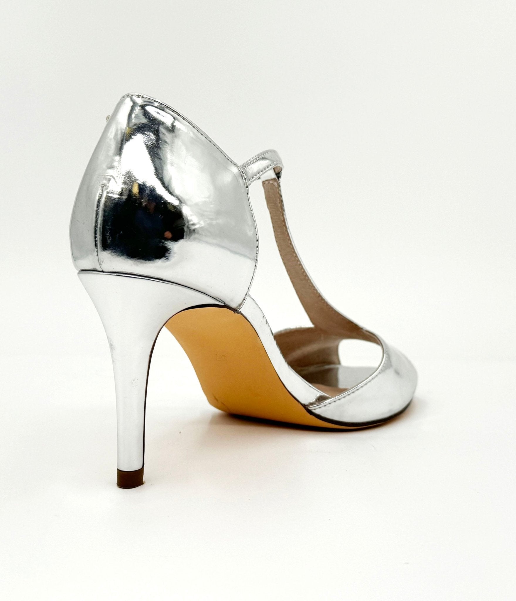 Chelsea Crew Metallic Silver T-Strap Blondie Heels - Women's Fashion Party Shoes for Evening Events & Date Nights