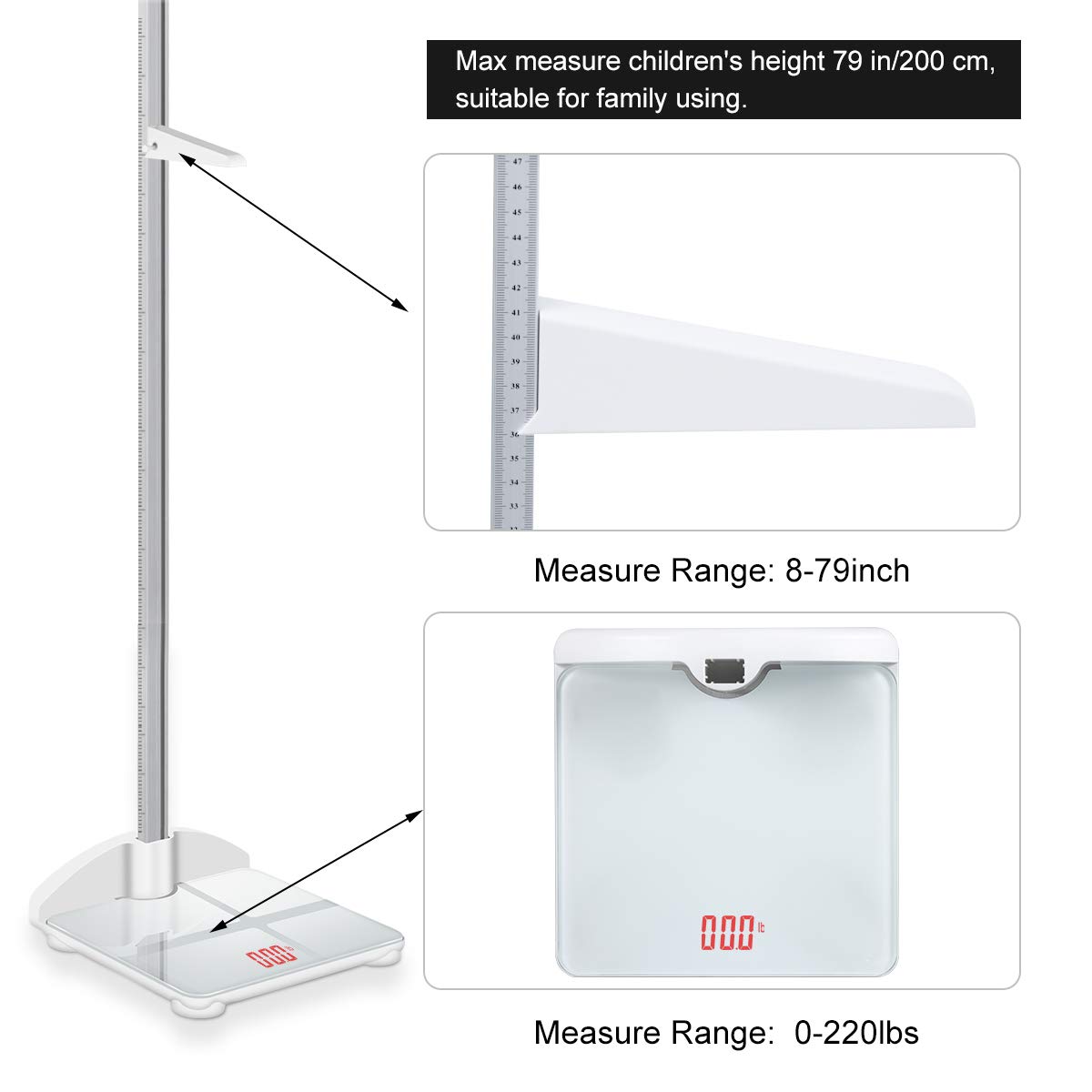 Foldable Portable Stadiometer - 2-in-1 Mechanical Height Rod & Scale for Kids & Adults (Measures up to 79 Inches & 200 lbs) - Perfect for Home, Clinic, and School Growth Tracking