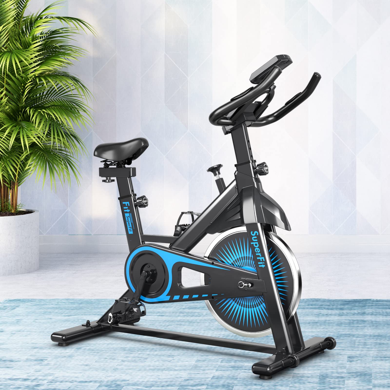GYMAX Stationary Exercise Bike for Home Gym - Indoor Cycling Bike with LCD Monitor & Heart Rate Sensor, Adjustable Seat & Quiet Belt Drive - Perfect for Cardio Workout, Weight Loss & Home Fitness Training