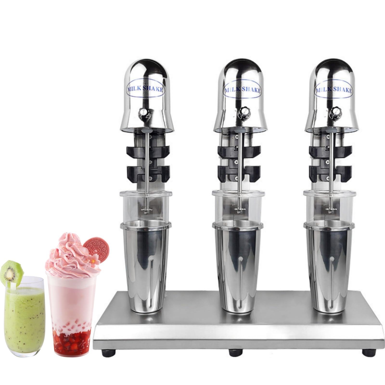 Commercial Electric Milkshake Maker - 110V 18000 RPM 3-Head Stainless Steel Drink Mixer for Shakes, Smoothies & Juices - Includes 6pcs 800ml Cups & 2 Speed Settings - Perfect for Restaurants, Cafes & Bubble Tea Shops
