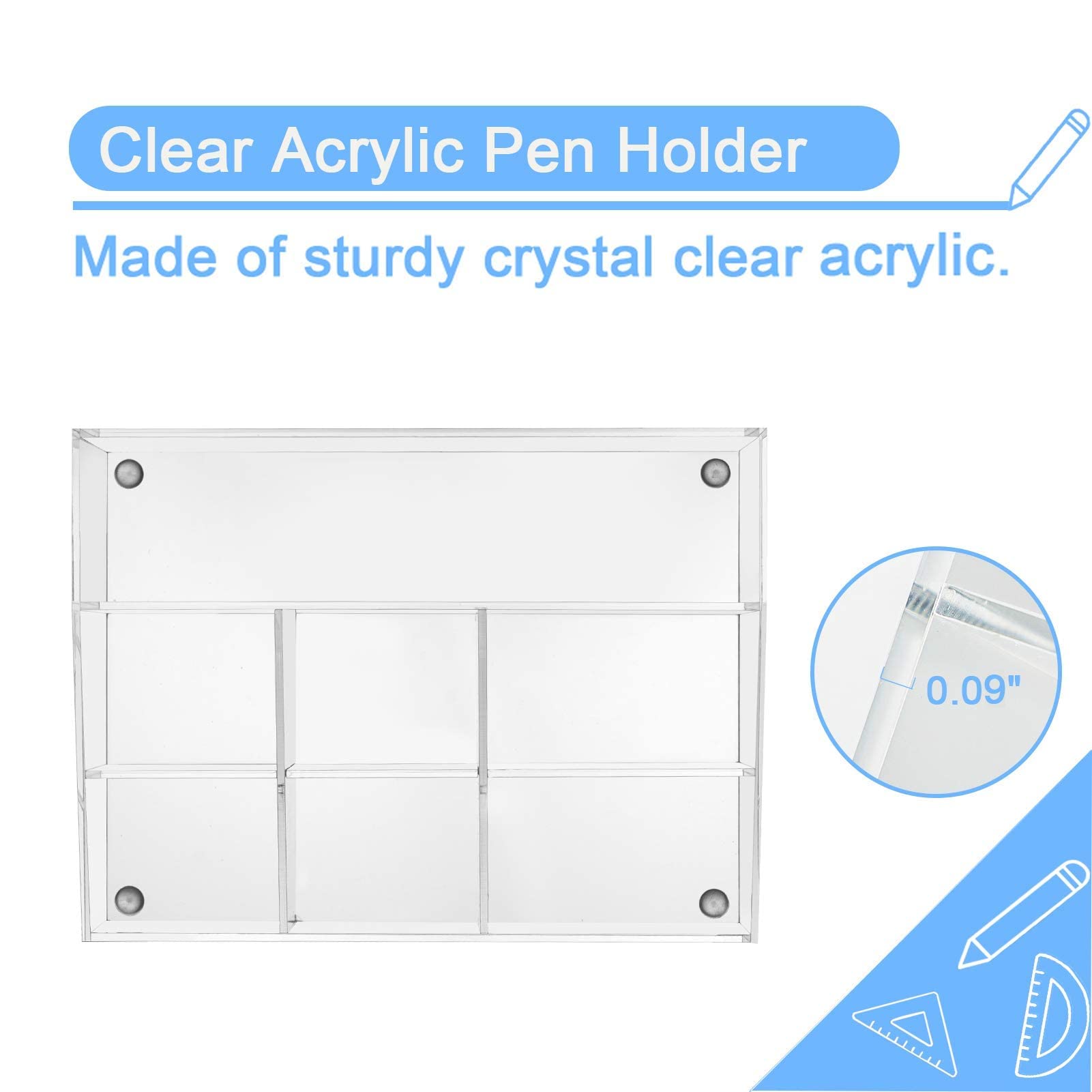 VITVITI Acrylic Pen Holder - Clear 7-Compartment Desk Organizer for Pens, Pencils & Office Supplies | Perfect for Home, School & Office Use | Stylish Desktop Storage for Art Supplies & Stationery