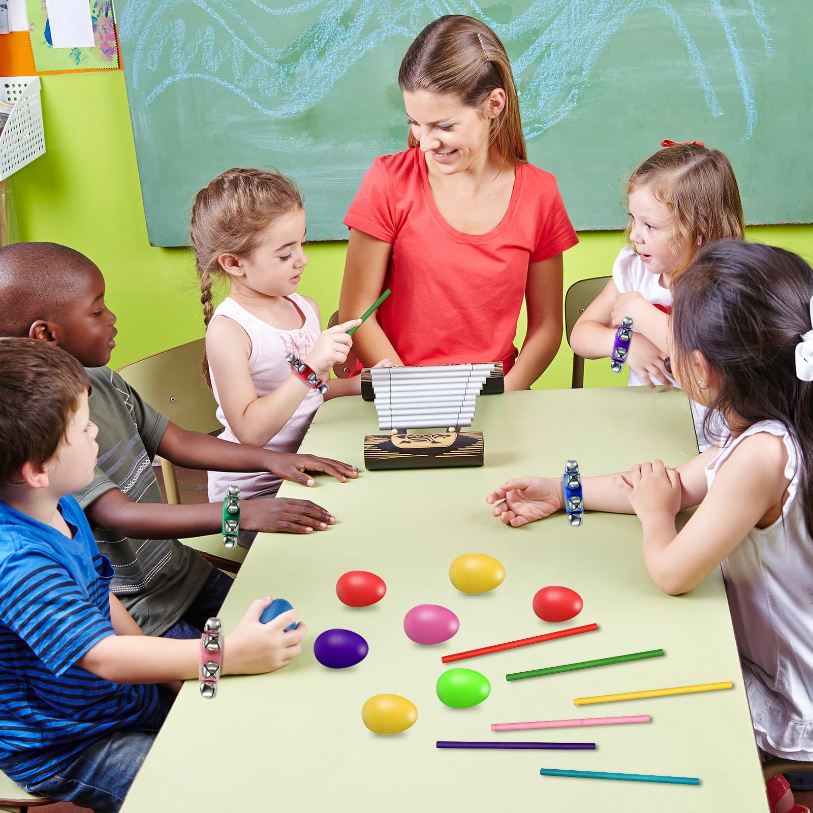 48-Piece Musical Instrument Set for Kids - Egg Shakers, Jingle Bells, Scarves & Rhythm Sticks - Perfect for Classroom, Birthday Parties & Music Learning
