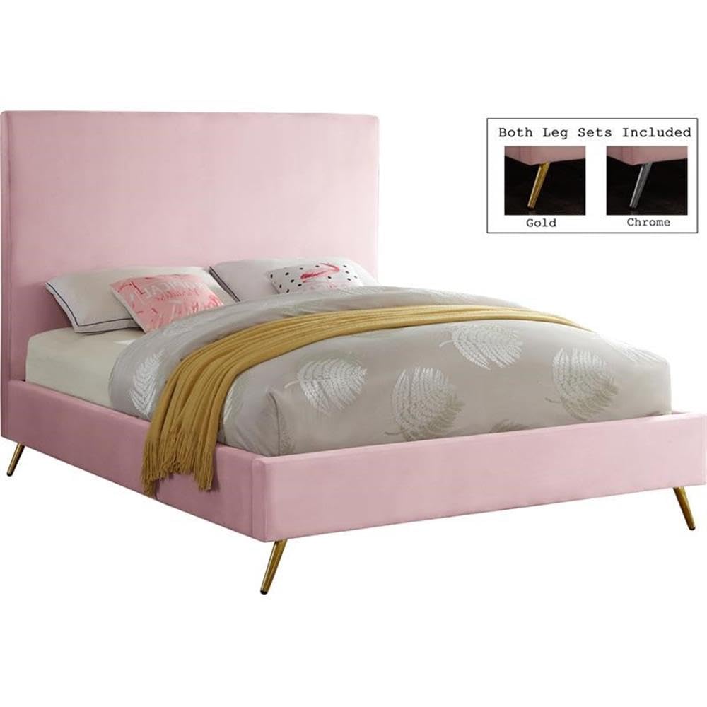 Meridian Furniture Jasmine Collection Modern Velvet Upholstered King Bed with Gold & Chrome Legs - 81