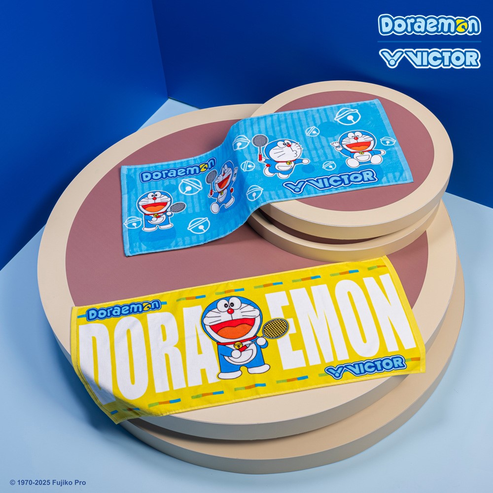Victor X Doraemon Anime Character Cotton Bath Towel Set - Soft Absorbent Quick-Dry Towels for Bathroom, Beach, Gym & Travel
