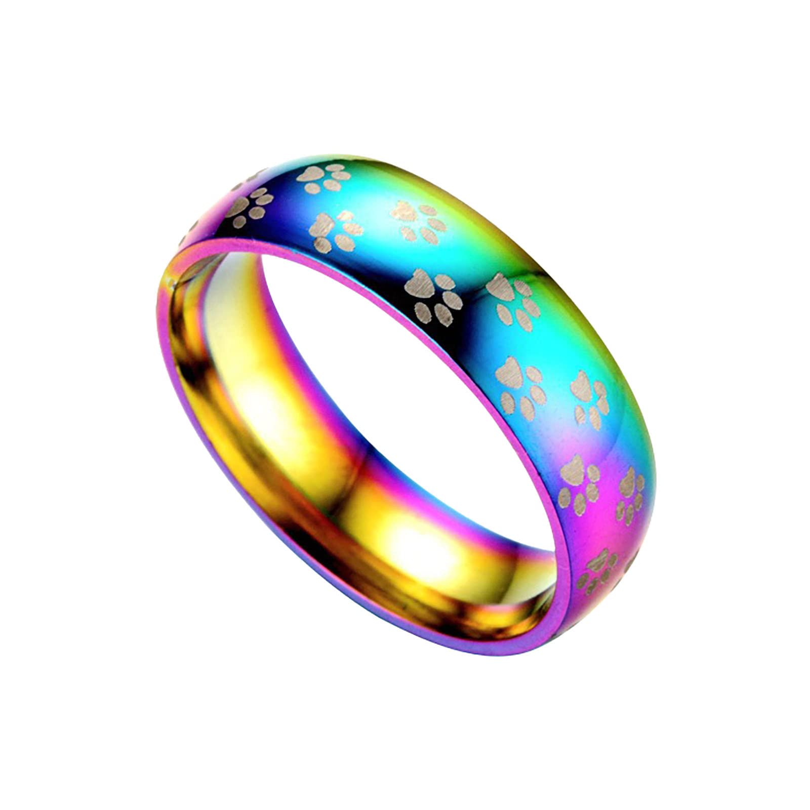Stylish Multicolor Titanium Steel Couple Rings - Engagement & Wedding Bands for Women & Men - Durable Acrylic Jewelry Gift Set (6-Pack) - Perfect for Anniversaries, Proposals & Romantic Occasions