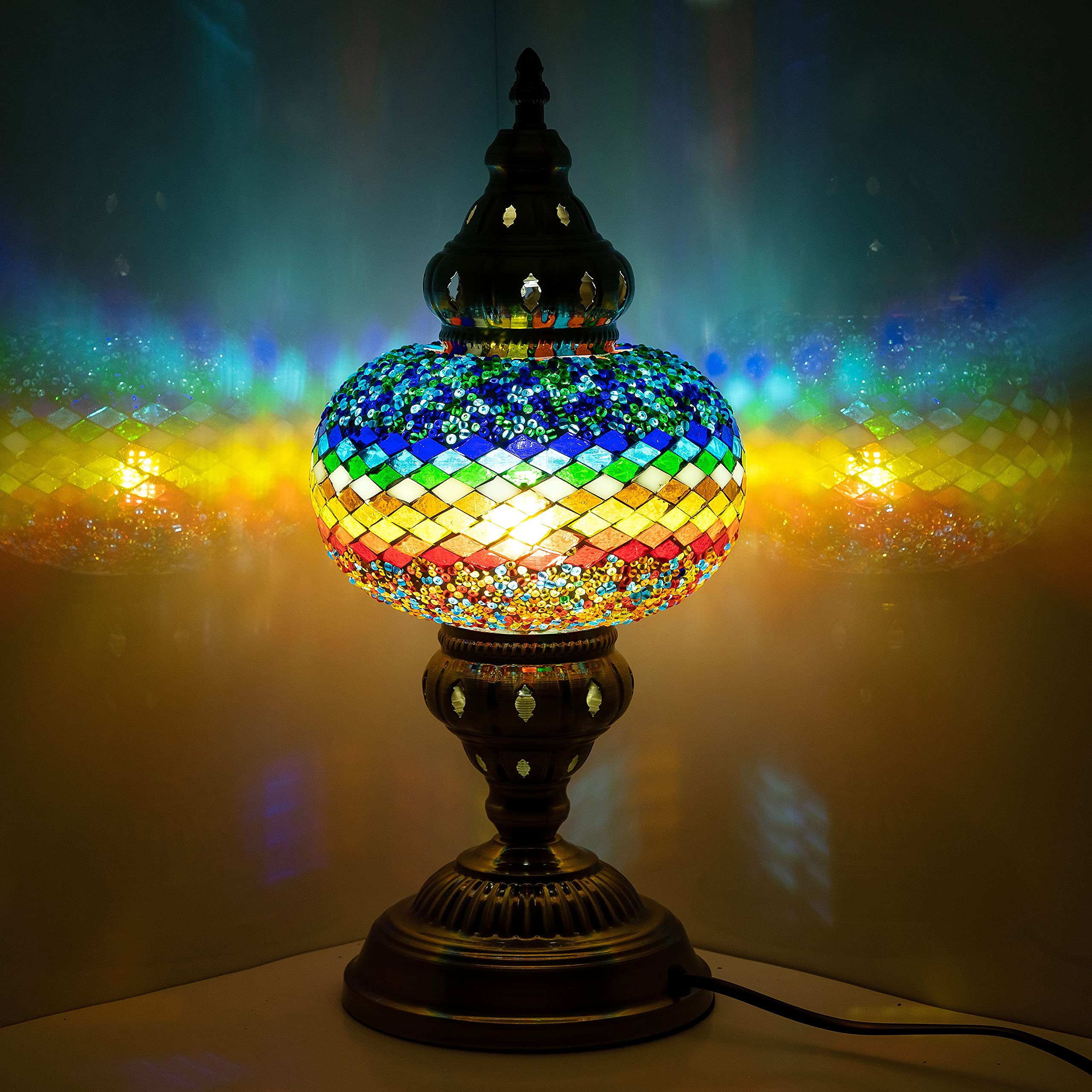 Marrakech Turkish Mosaic Glass Table Lamp - Moroccan Tiffany Style Bedside Night Light with US Plug for Living Room, Bedroom & Office Decor