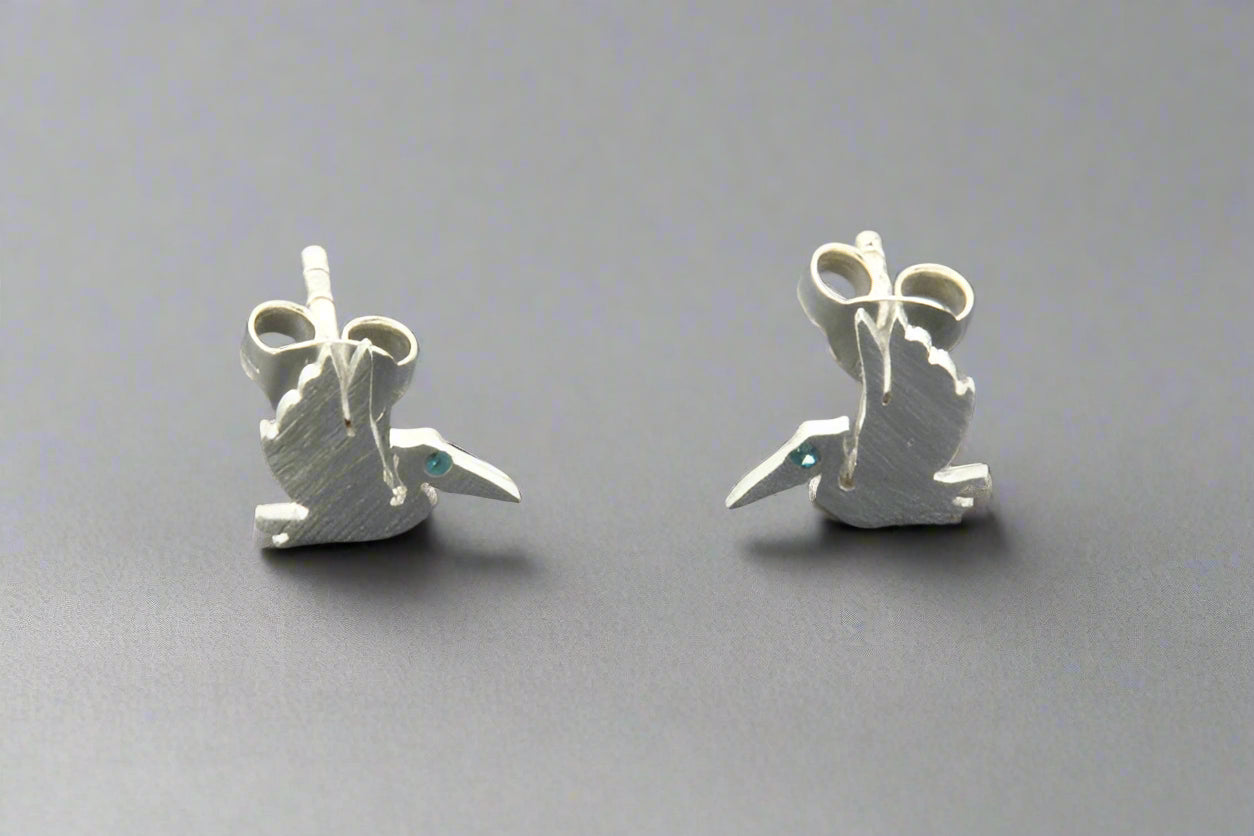 Blue Cubic Zirconia Sterling Silver Pelican Stud Earrings - Perfect for Beach Parties, Summer Outfits & Casual Elegance