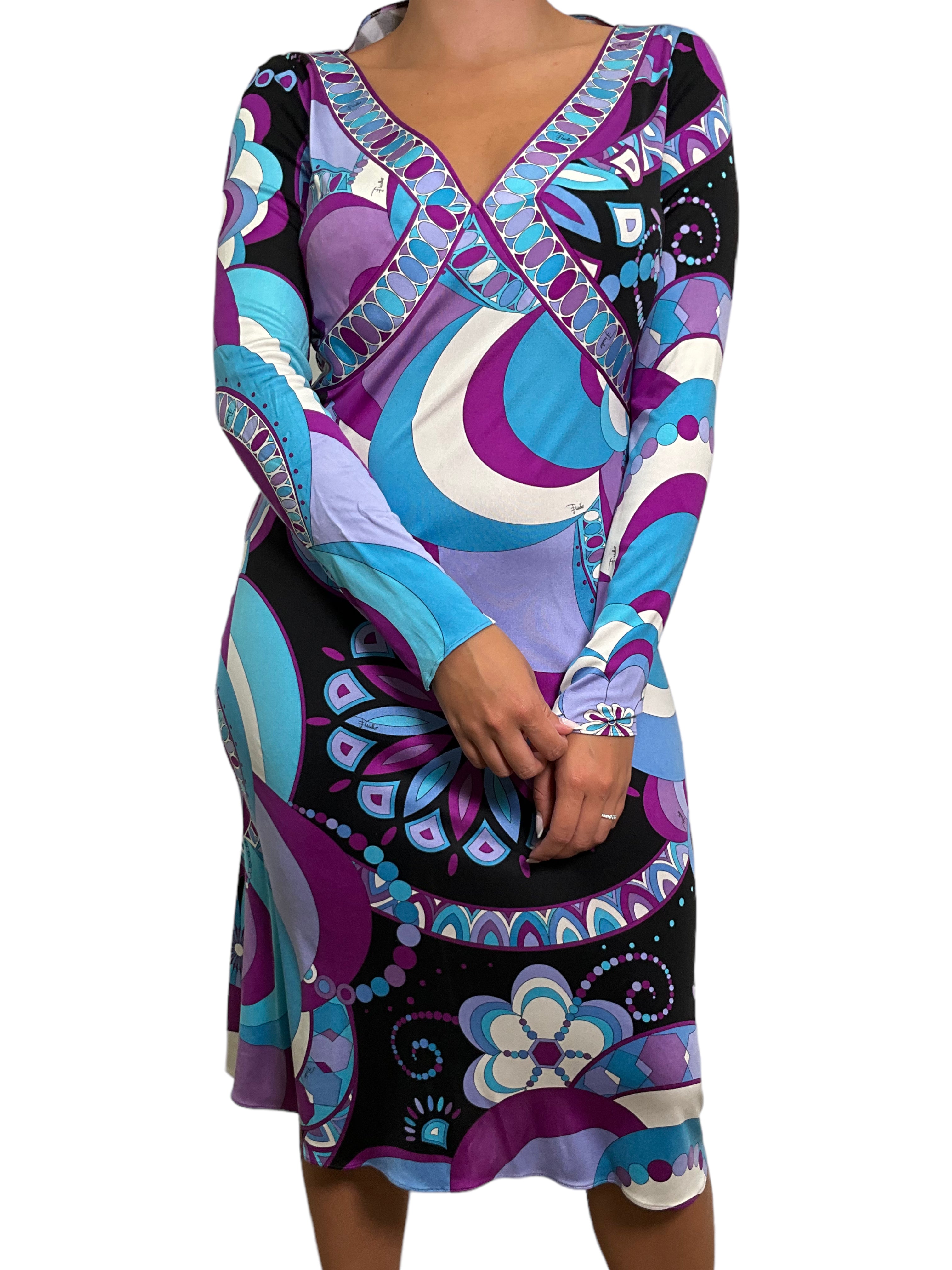 Emilio Pucci Women's Long Sleeve Jersey Dress - Size Medium | Elegant Casual & Party Wear for Day to Night Outfits