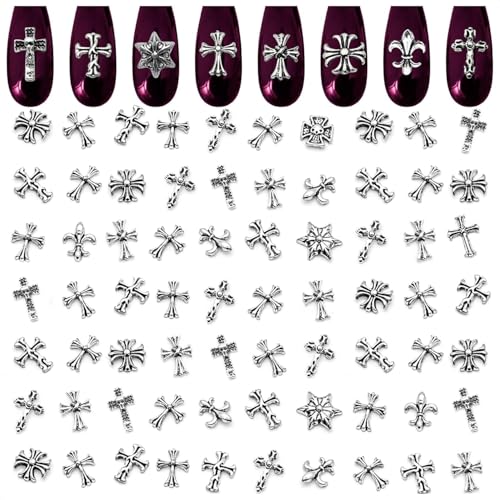 Silver 100Pcs Cross Nail Charms