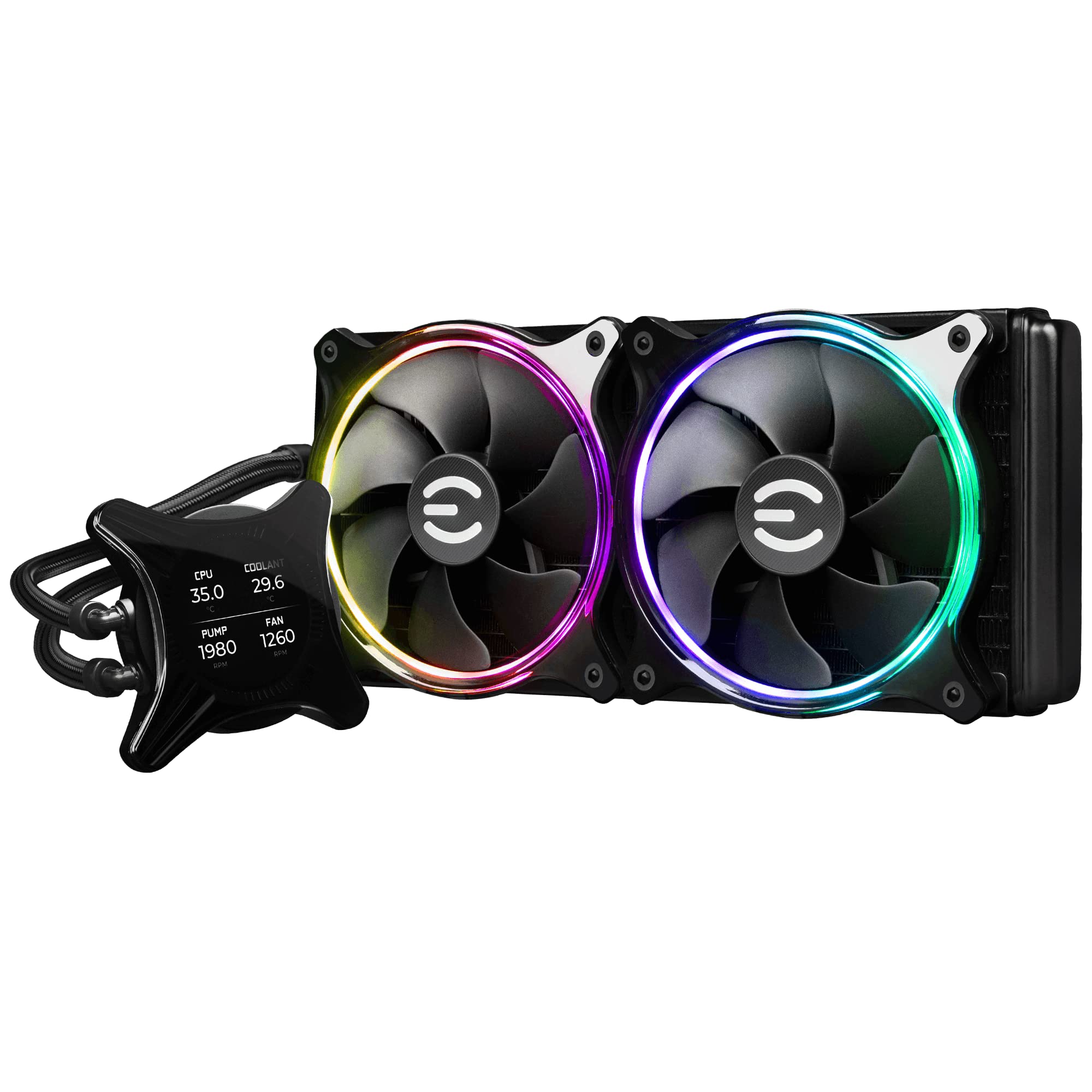 EVGA CLCx 280mm AIO Liquid CPU Cooler with LCD Display - Dual 140mm PWM ARGB Fans for Intel/AMD CPUs | 5-Year Warranty | Perfect for Gaming PCs & High-Performance Workstations (Model: 400-HY-CX28-V1)
