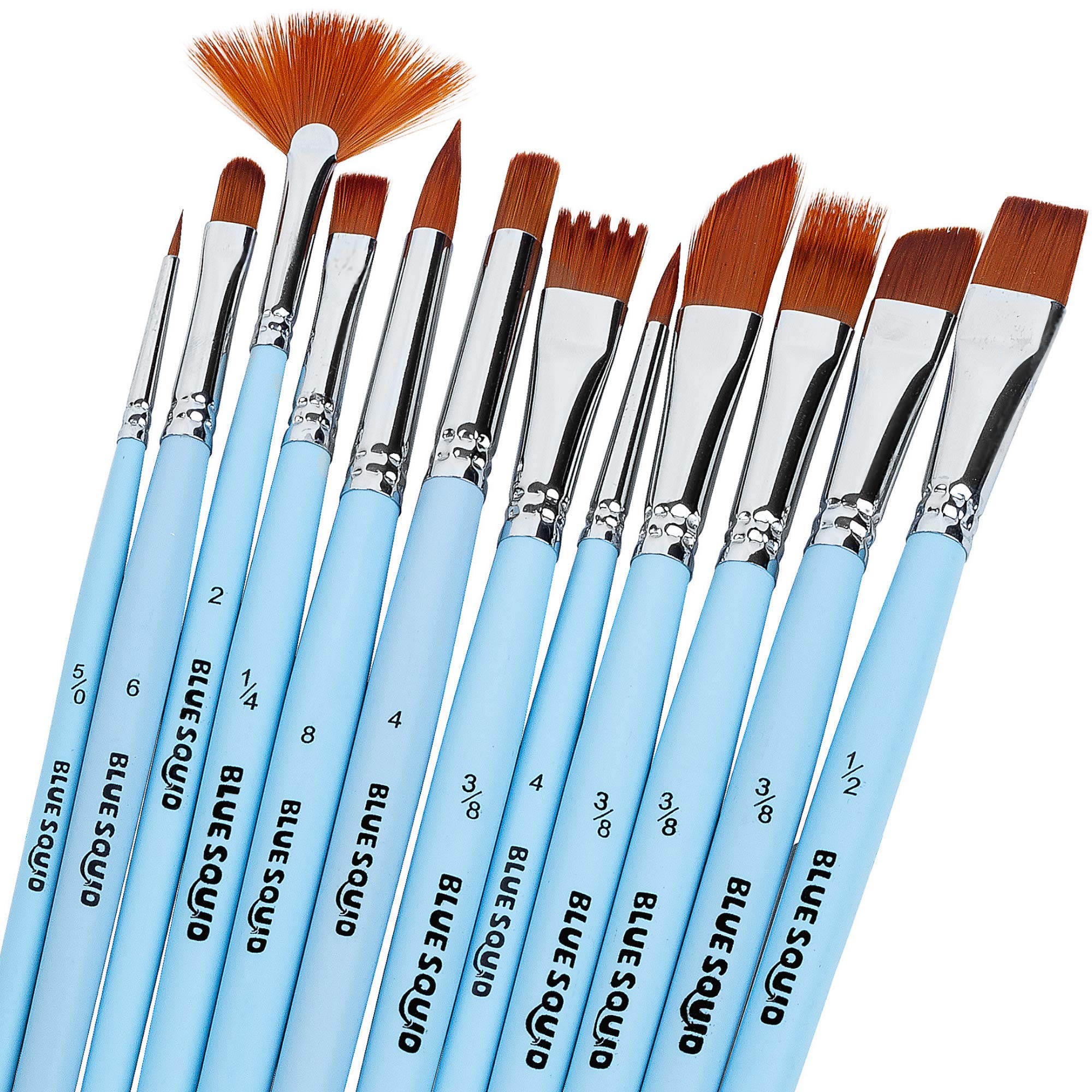 Premium 12-Piece Blue Squid Watercolor Paint Brush Set - Professional Artist Brushes with Soft Synthetic Nylon Bristles for Watercolor, Acrylic, Face & Body Painting - Perfect for Artists, Students & DIY Craft Projects at Home, School or Studio