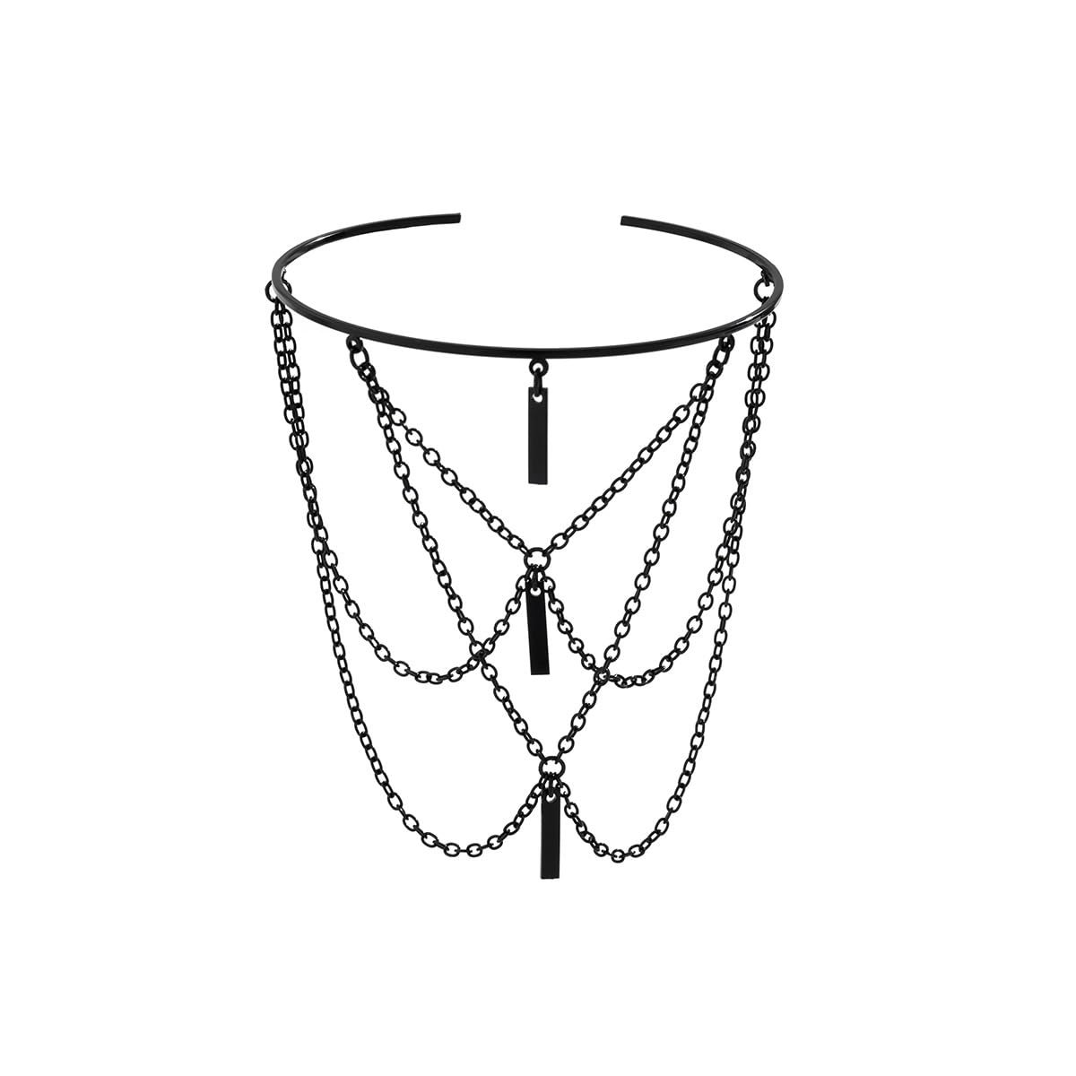 Gothic Black Crystal Chain Tassel Punk Arm Cuff Bracelet - Long Pendant Layered Open Bangle Armband for Women & Girls | Perfect for Concerts, Parties, Halloween & Gothic Fashion