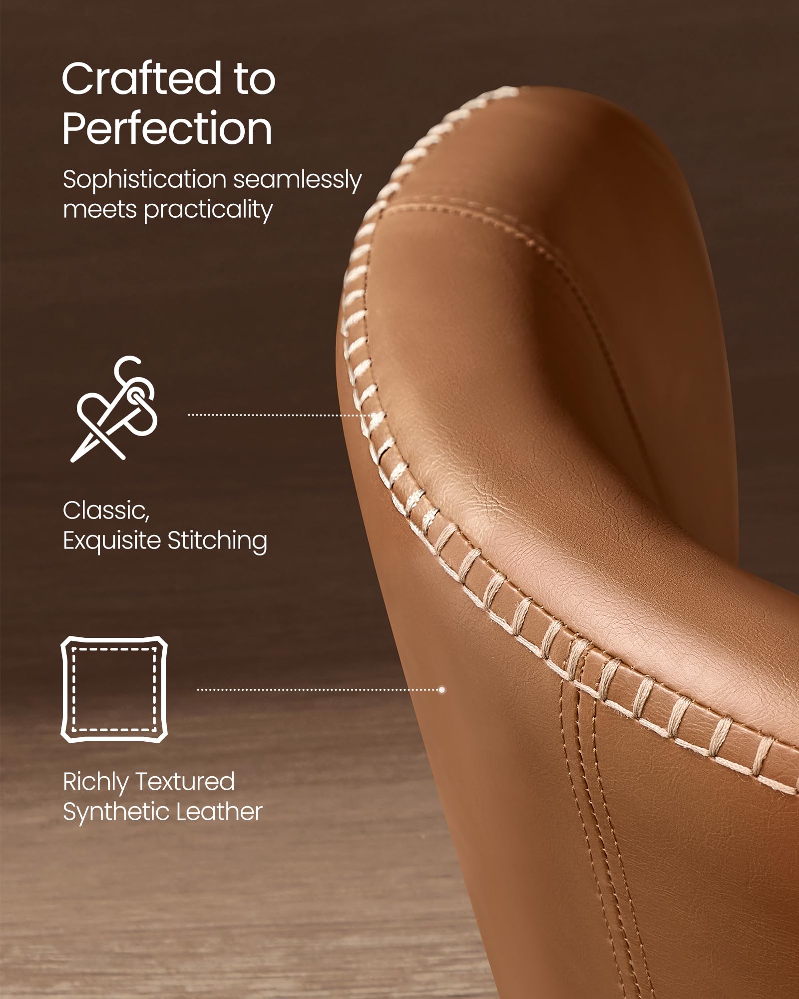 VASAGLE EKHO Mid-Century Modern Dining Chairs Set of 2 - Upholstered Kitchen Chairs with Comfortable Synthetic Leather Seat & Stitching - Easy Assembly - Caramel Brown - Perfect for Dining Room, Kitchen, Living Room & Lounge Areas