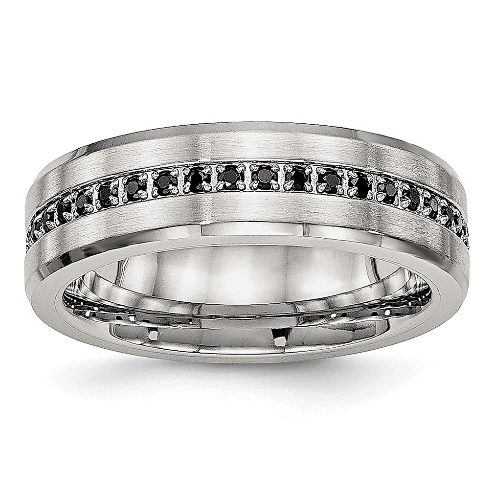 ICE CARATS 6.5mm Black Stainless Steel Cubic Zirconia Wedding Band for Men - Durable Brushed Finish Mens Ring, Perfect Gift for Dad, Husband & Grooms - Ideal for Weddings, Anniversaries & Everyday Wear