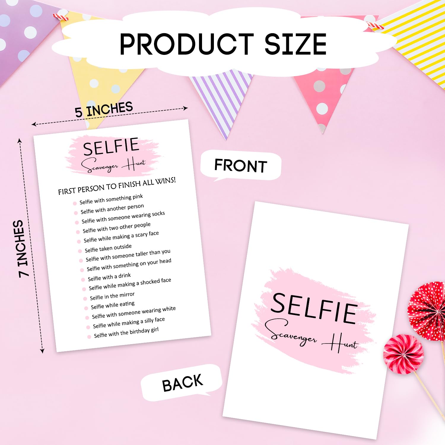 Selfie Scavenger Hunt Game Cards - Set of 20 Fun Birthday Party Activities for Girls, Kids Party Favors & Decorations - Perfect for Birthday Celebrations, Sleepovers & Family Game Nights
