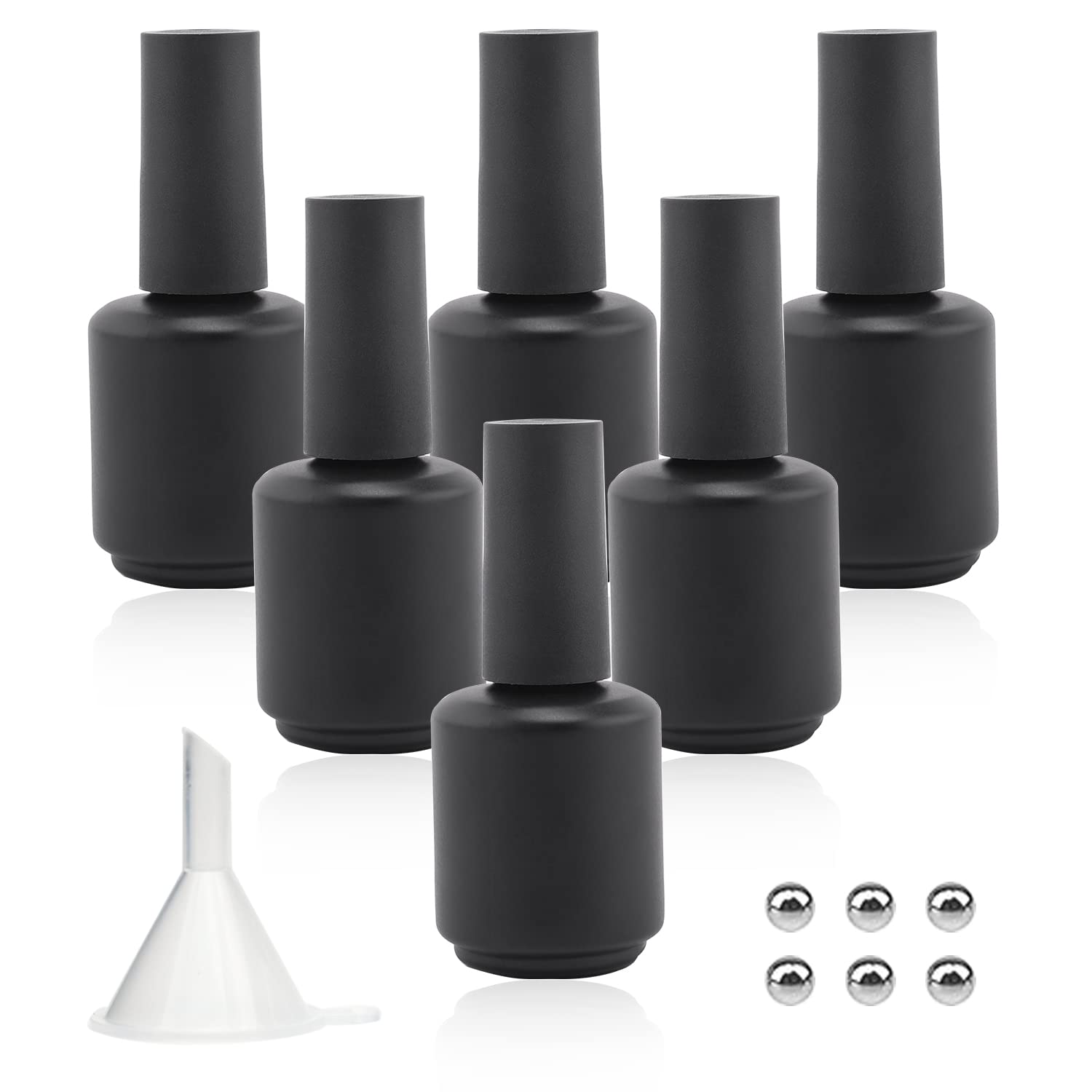 15ml Matte Black Empty Nail Polish Bottles with Brush - Refillable UV Safe for DIY Nail Art - Pack of 6