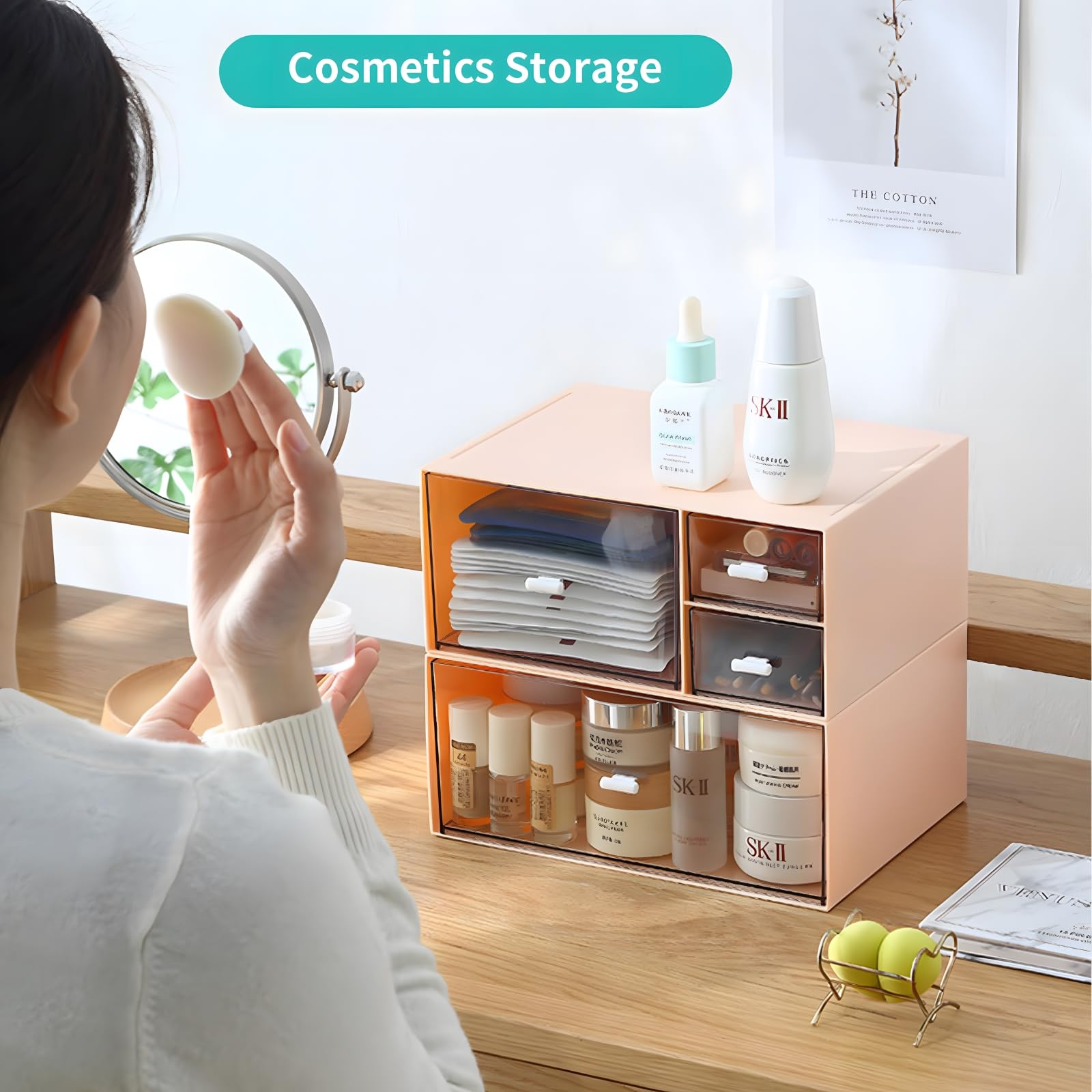 Pink Plastic Stackable Desktop Storage Drawer - 1 Deep Layer Organizer for Stationery, Makeup & Office Supplies | Compact Desk Organizer for Home, Office & Beauty Vanity