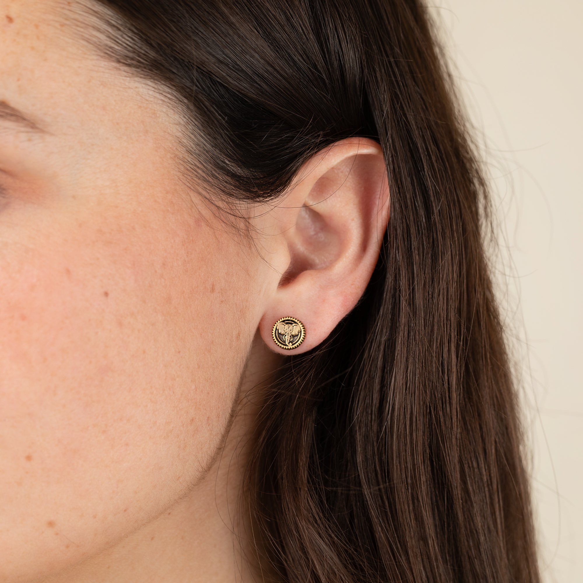 Elephant Embossed Stud Earrings - Sterling Silver Animal Jewelry for Women - Perfect for Casual Wear, Gift Giving & Boho Fashion