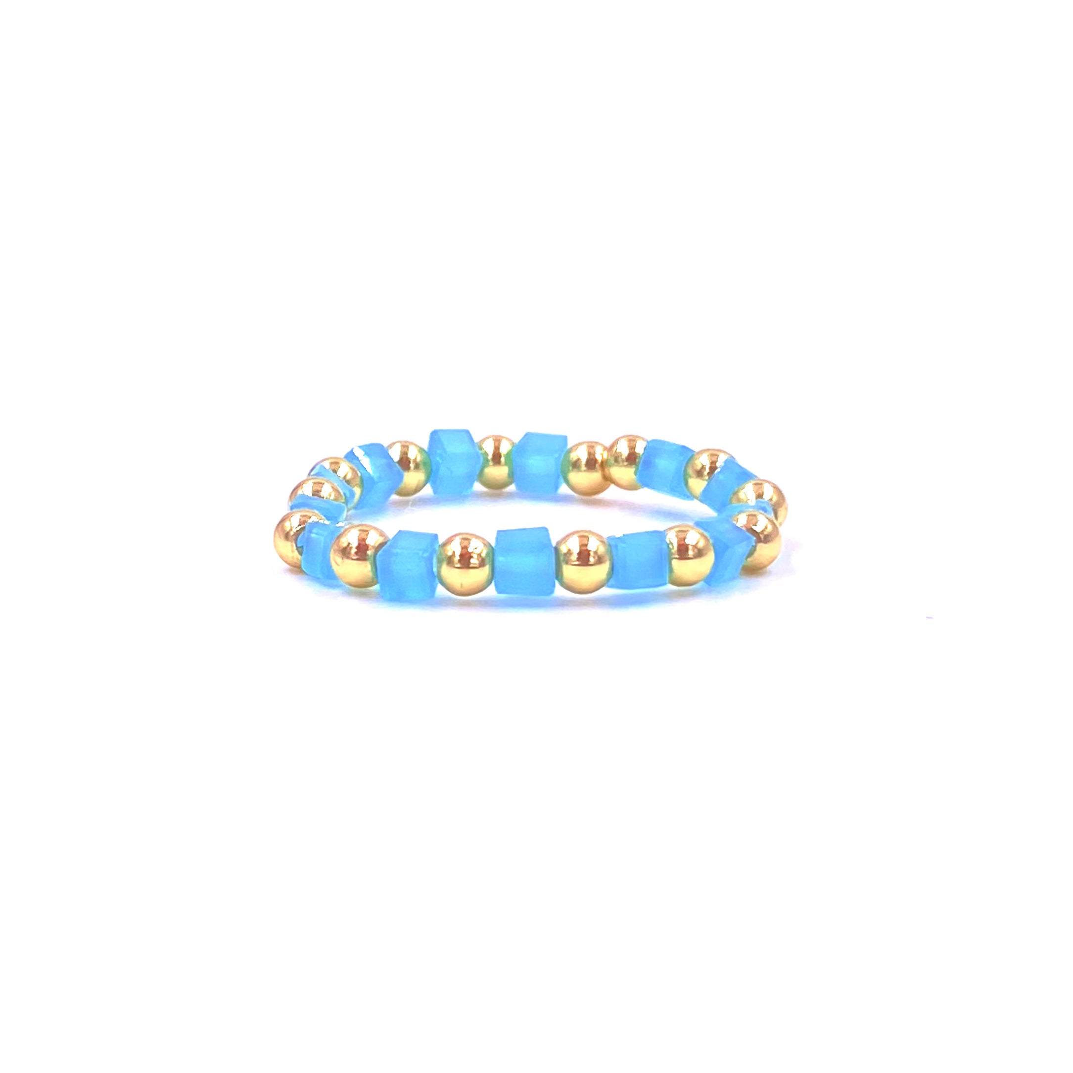 Ashley Gold Stainless Steel Crystal Beaded Stretch Ring - Gold Plated Alternating Design Jewelry for Women, Perfect for Parties, Weddings & Everyday Wear