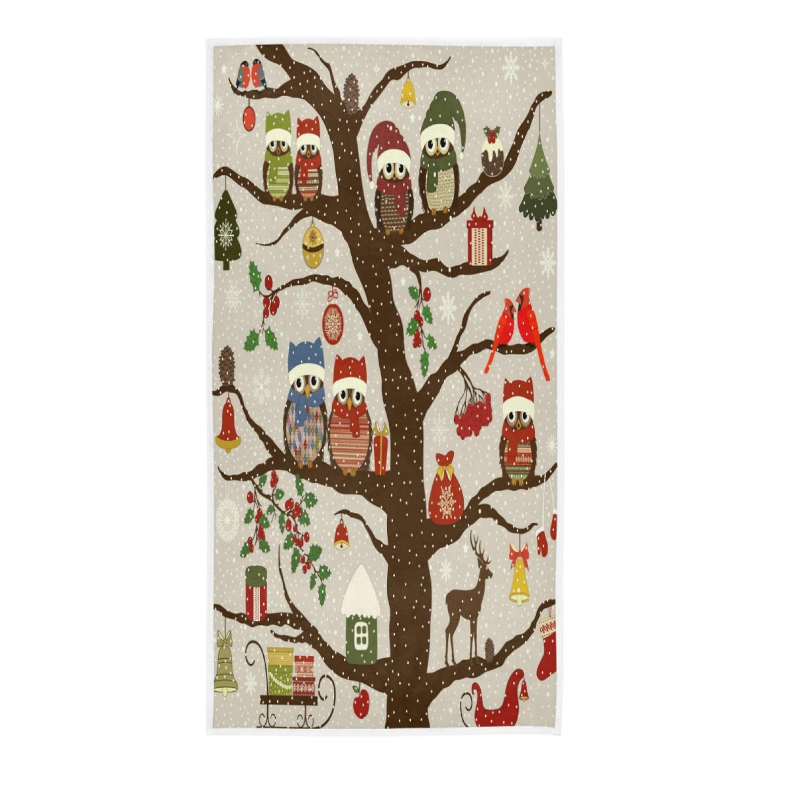 ALAZA Ultra Soft Christmas Tree & Owl Birds Hand Towel Wash Cloths - 16