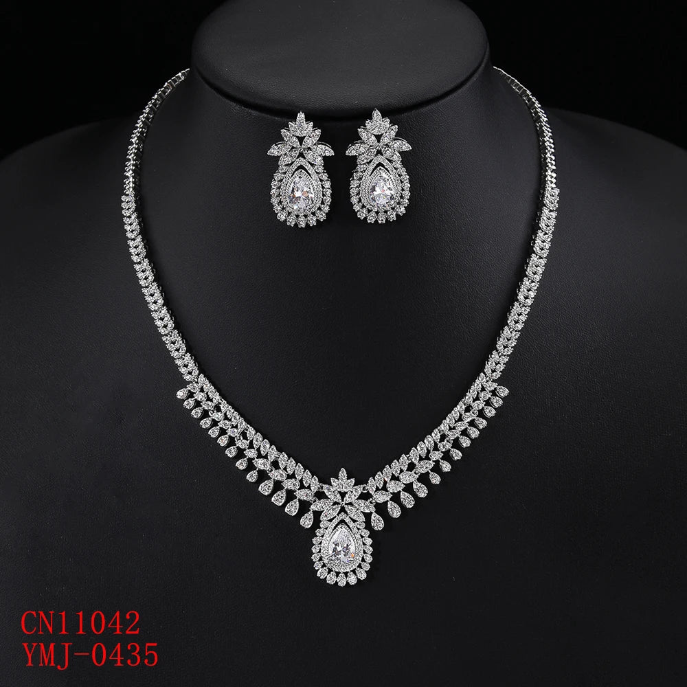 Elegant Cubic Zirconia Bridal Jewelry Set - Wedding Necklace & Pendant Earrings for Bride, CN11042 | Perfect for Weddings, Anniversaries & Special Occasions